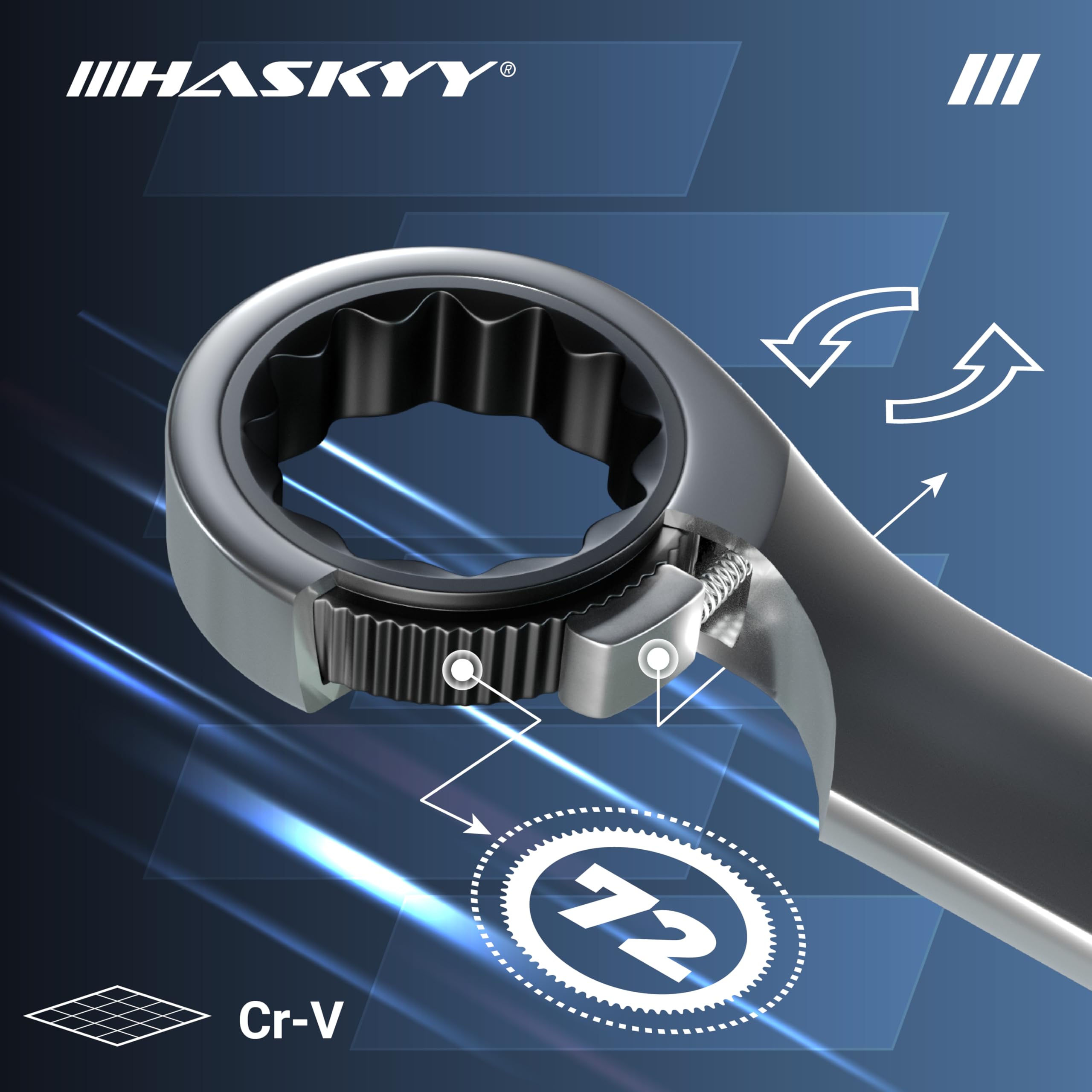 HASKYY - 12-częściowy zestaw kluczy grzechotkowych I 1/4"-1" I klucz oczkowy z grzechotką