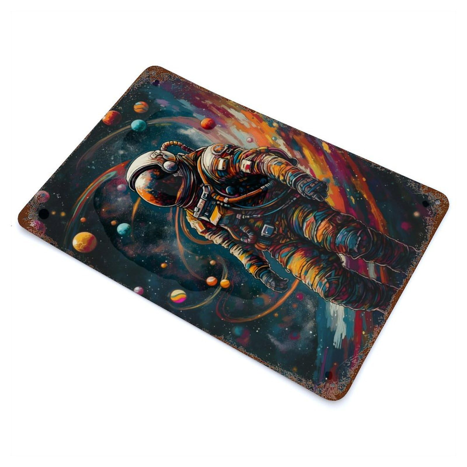 Astronaut in The Linespace Decorative Tin Sign 11.8"x7.9", Rustic Home Decor for Garage, Pub Or Kitchen