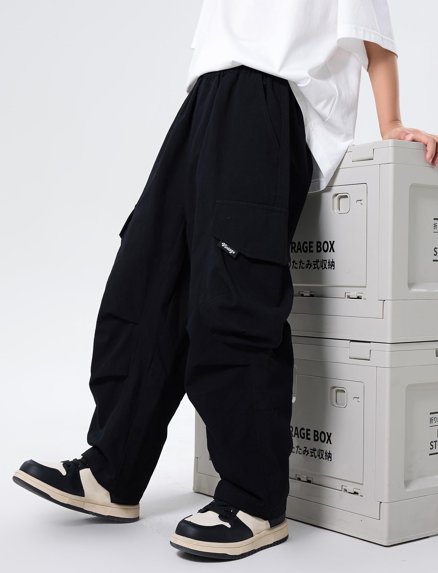 SEAUR Pantaloni Cargo Baggy Ragazzi Vita Elastica Pantaloni a Gamba Larga Oversize Hip-Hop Streetwear 4 Tasche Adolescenti 5-15 Anni