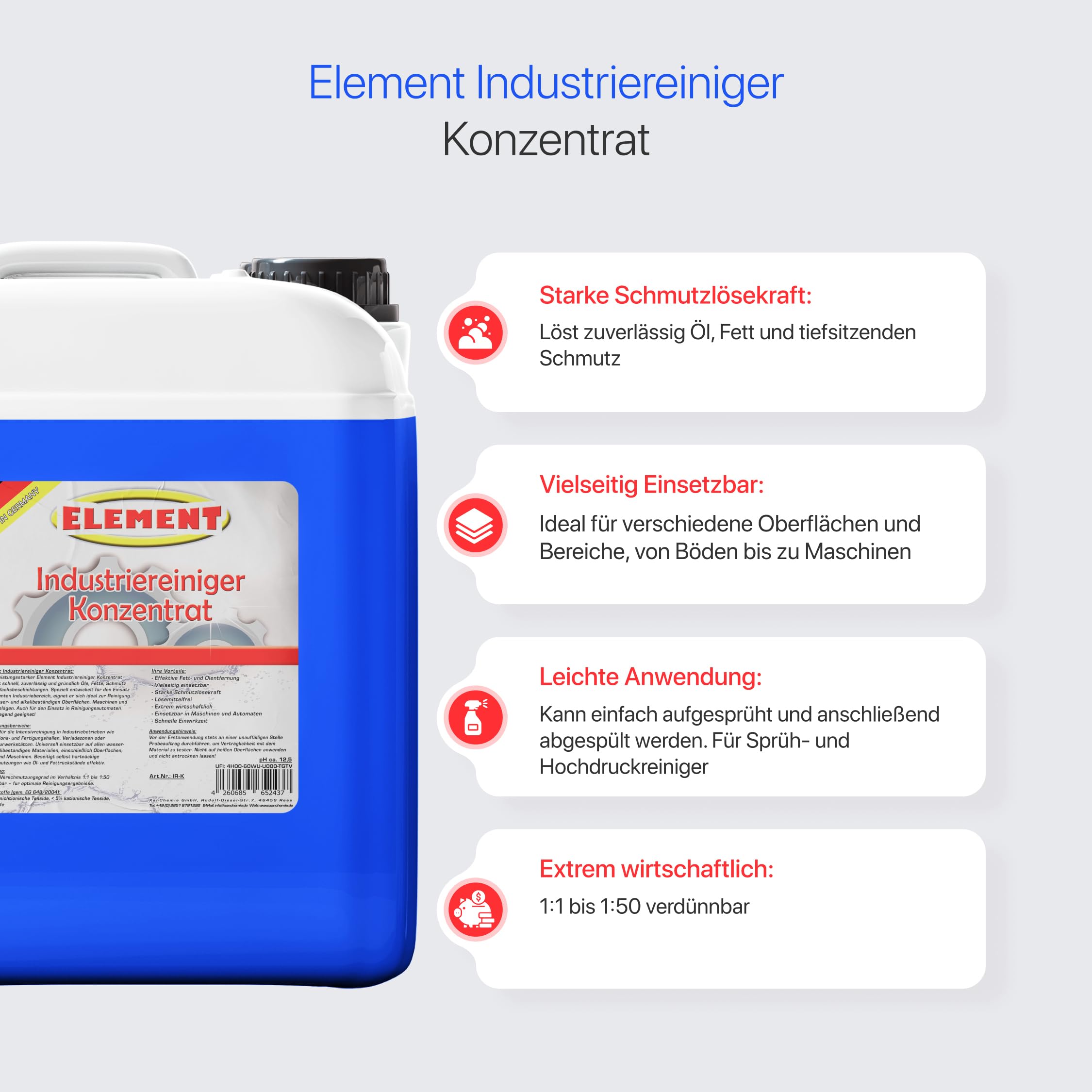 Industriereiniger I 5 Liter I Industrie Reiniger I Konzentrat I Werkstattreiniger I HD Reiniger I Bodenreiniger I Hallenreiniger I
