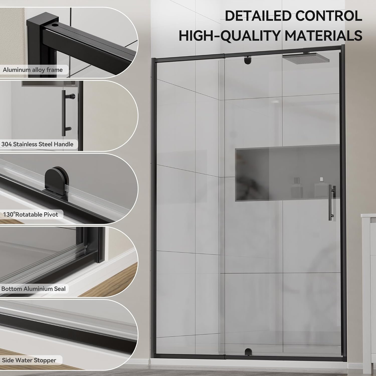38-42" W x 71" H Pivot Glass Shower Door, Pivot Shower Door with 1/4"(6mm) Clear Glass, Matte Black