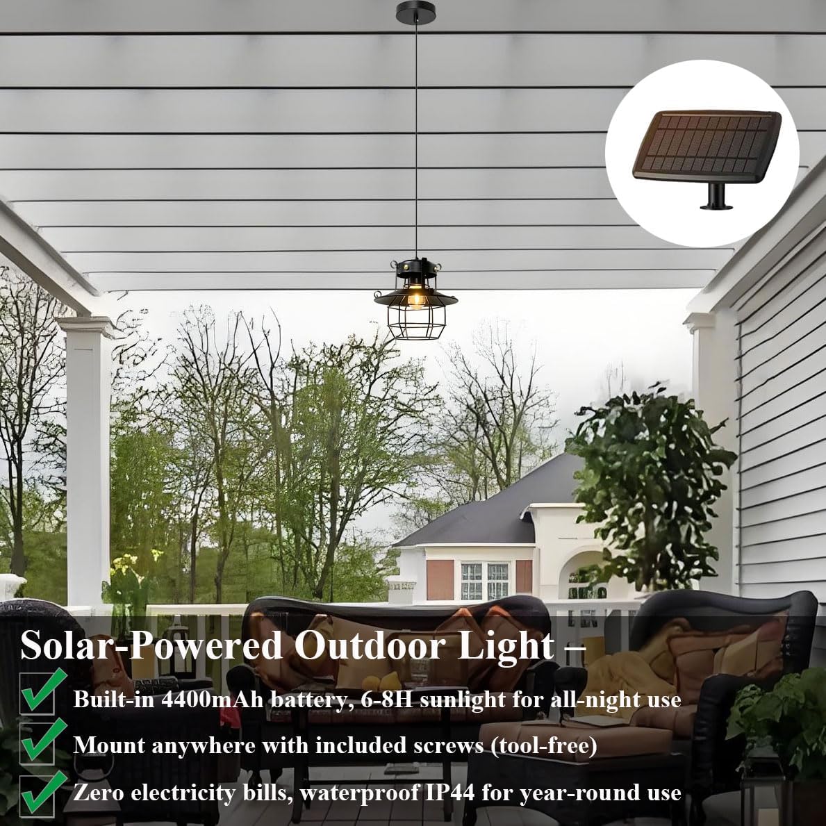Solar Pendant Light Outdoor Gazebo Hanging Chandelier Shed Light 2700K with Remote Control IP65 Waterproof Lamp Solar Powered Indoor Lights for Garden Chicken Coop Barn Garage Home Canopy