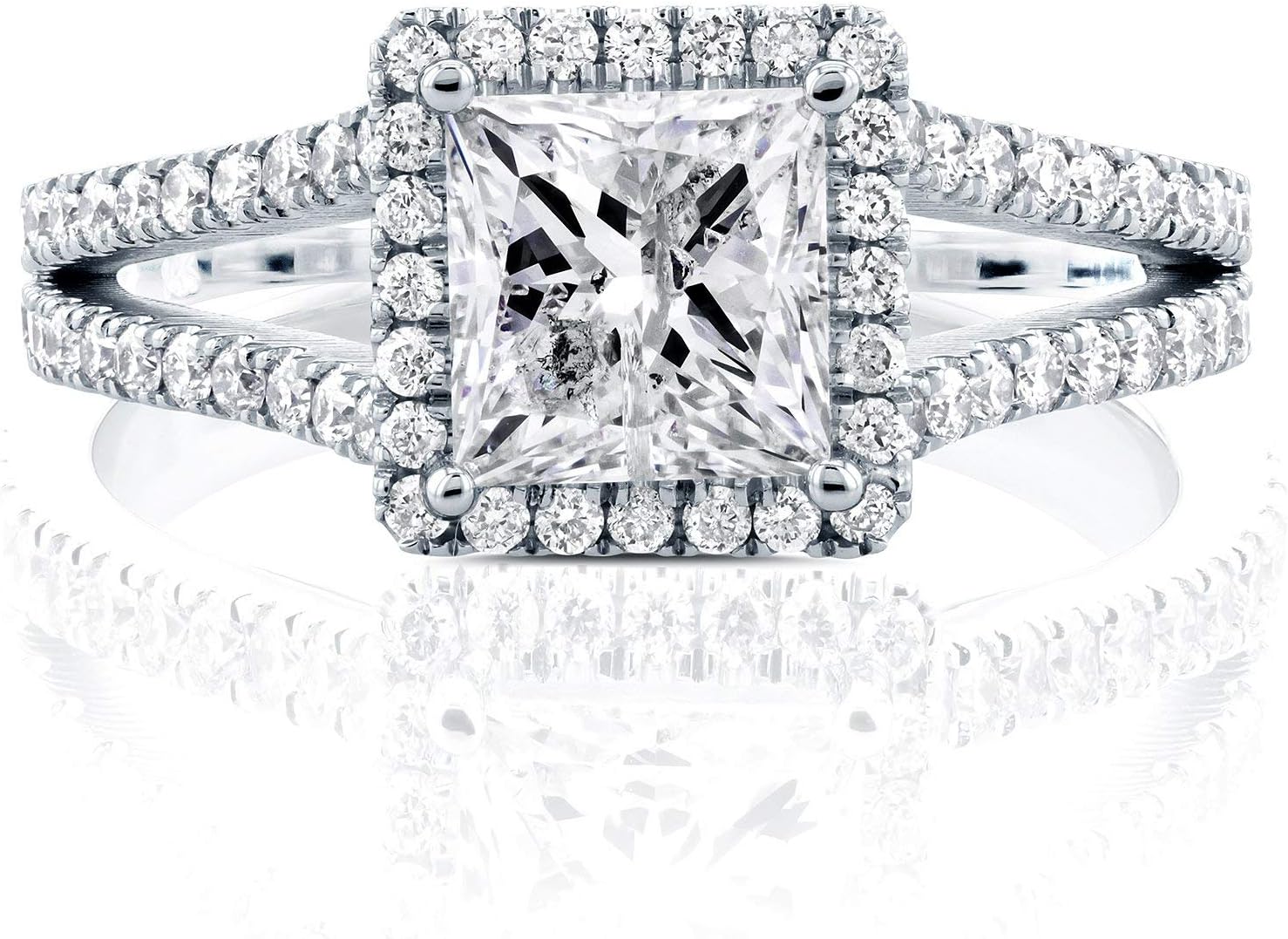 Princess Diamond Halo Split Shank Ring 2 1/4 CTW in 14k White Gold (Certified)