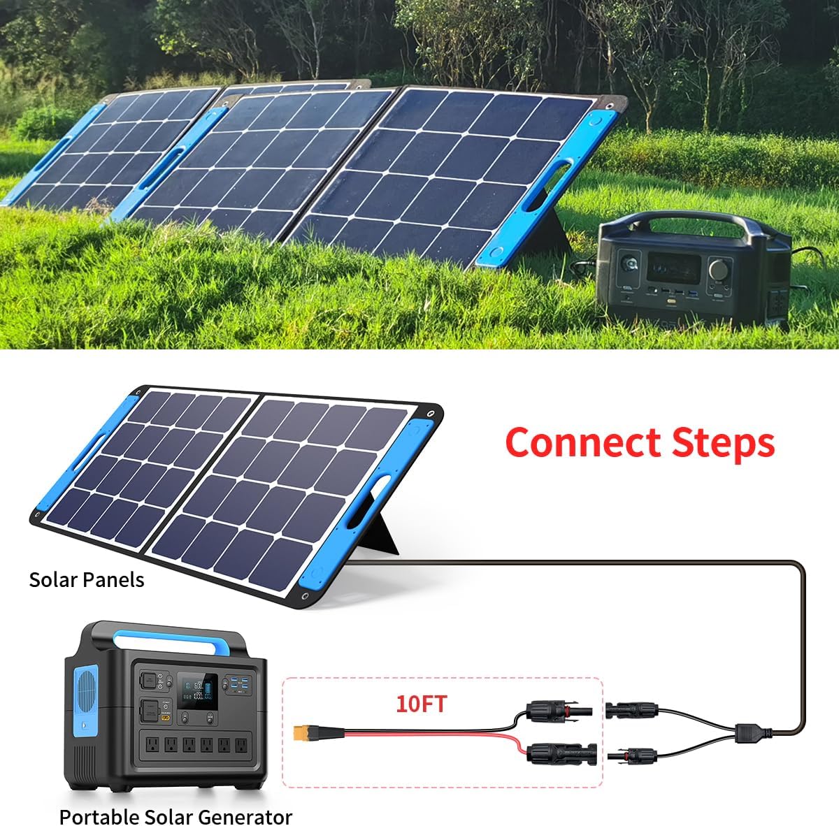 ELFCULB 10AWG 10FT XT60 Solar Cable 2 10 25 35 50 75 100FT XT60 Extension Cable Solar Panel Connector to XT60 Connector for Portable Power Station (10FT)