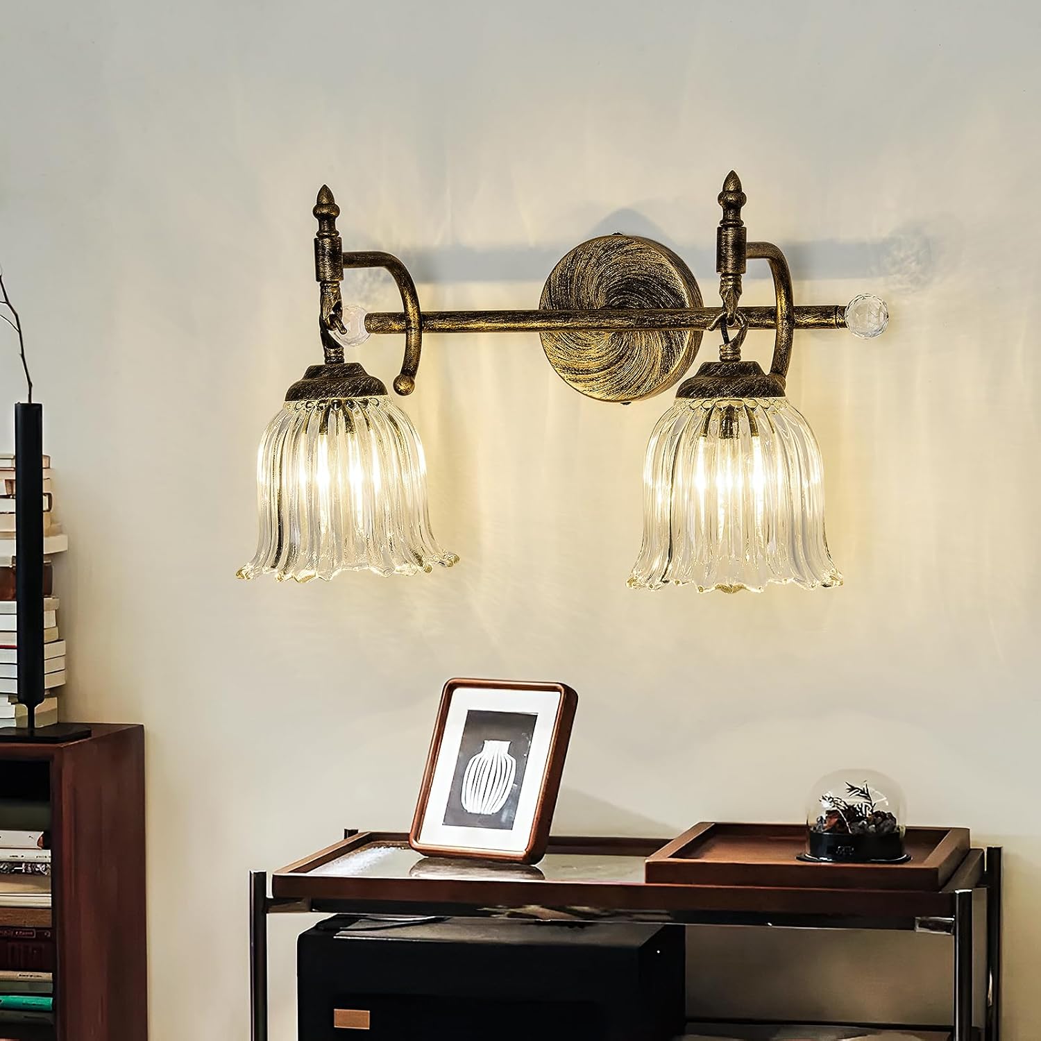 CVKASH 2-Light Bathroom Vanity Light Fixtures Over Mirror,Bronze Modern Vanity Light with Glass Shade Vintage Wall Sconce for Bedroom Dressing Room Living Room Hallway Cabinet