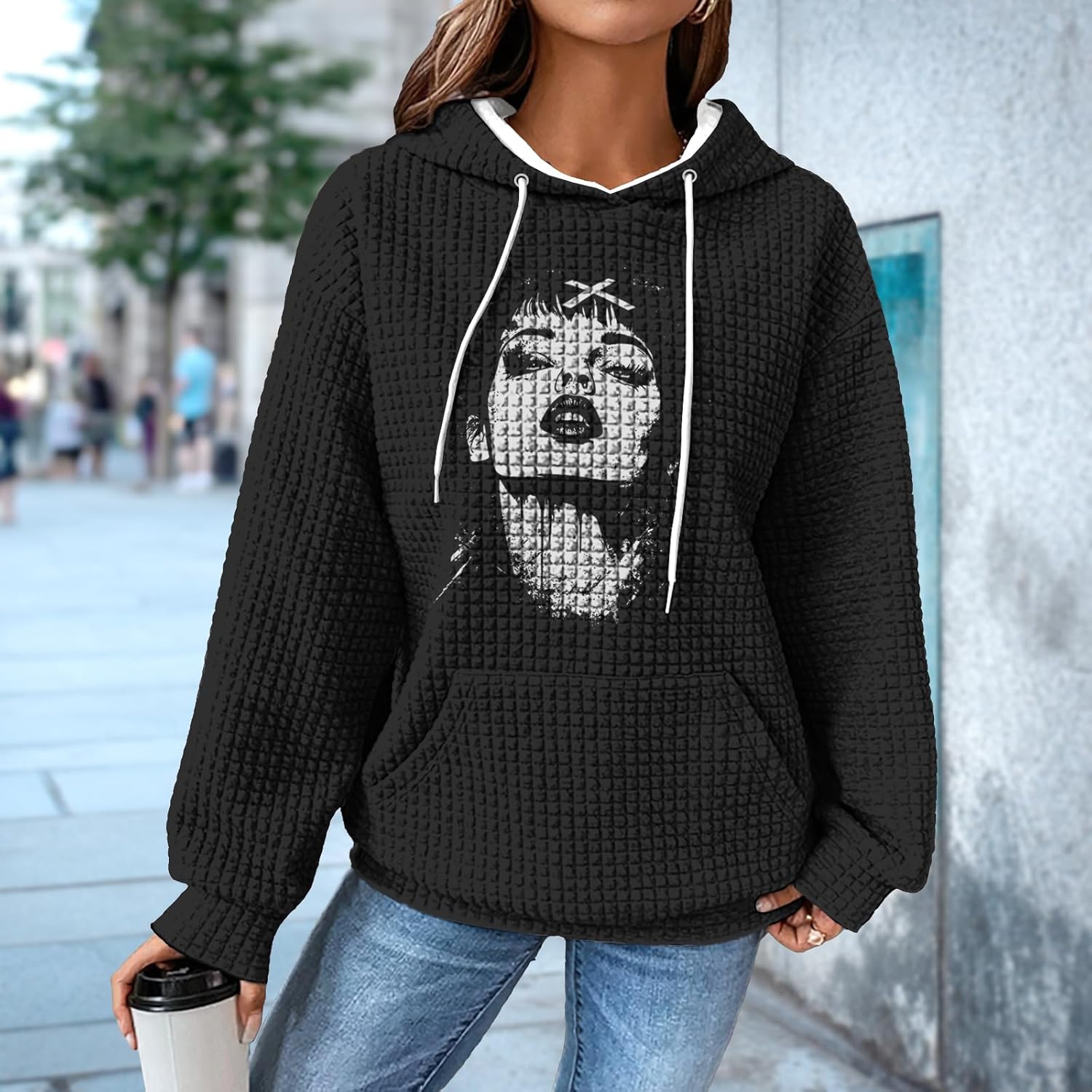 Casual Oversized Sweatshirt for Women Fashion Black Color Basic Plus Size Winter Long Sleeve Trendy Sweatshirt - Image 2