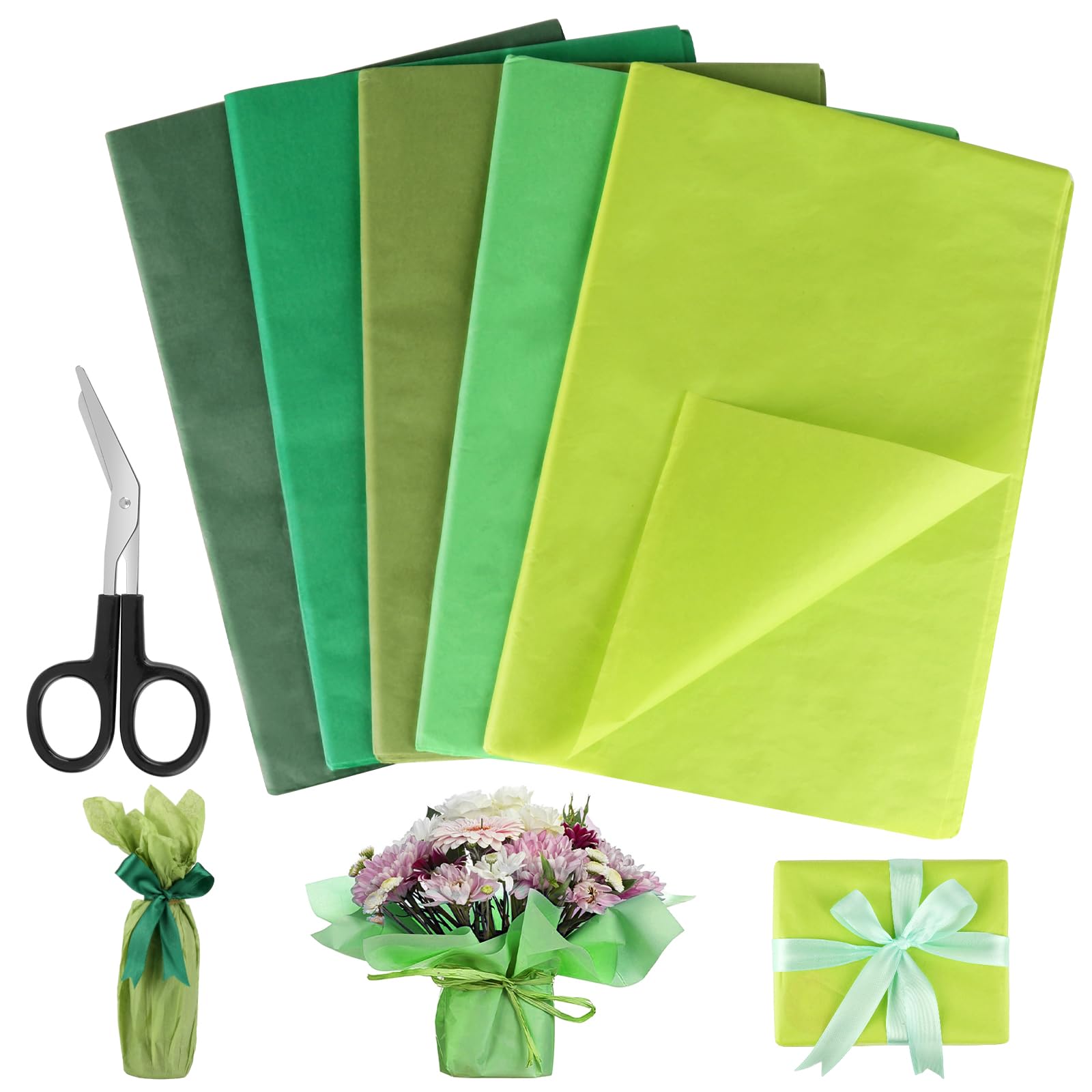 100 Fogli Carta Velina Motivo Foglie - 50x35cm, Verde, Per Regali, Matrimoni E Compleanni - Foto 4