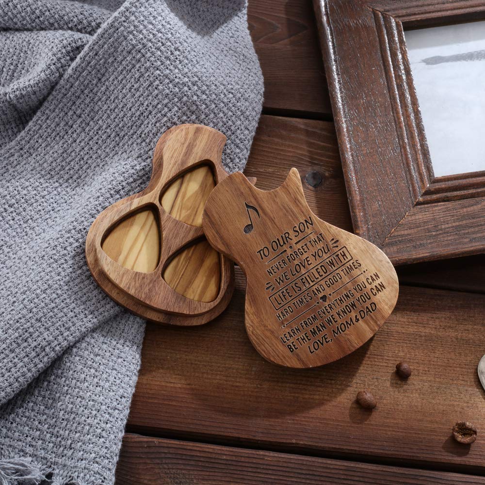 Spersonalizowane drewniane kostki do gitary z etui, 3 szt. kostek gitarowych i etui grawerowany prezent do akustycznej elektrycznej gitary basowej ukulele praktyczne części instrumentu
