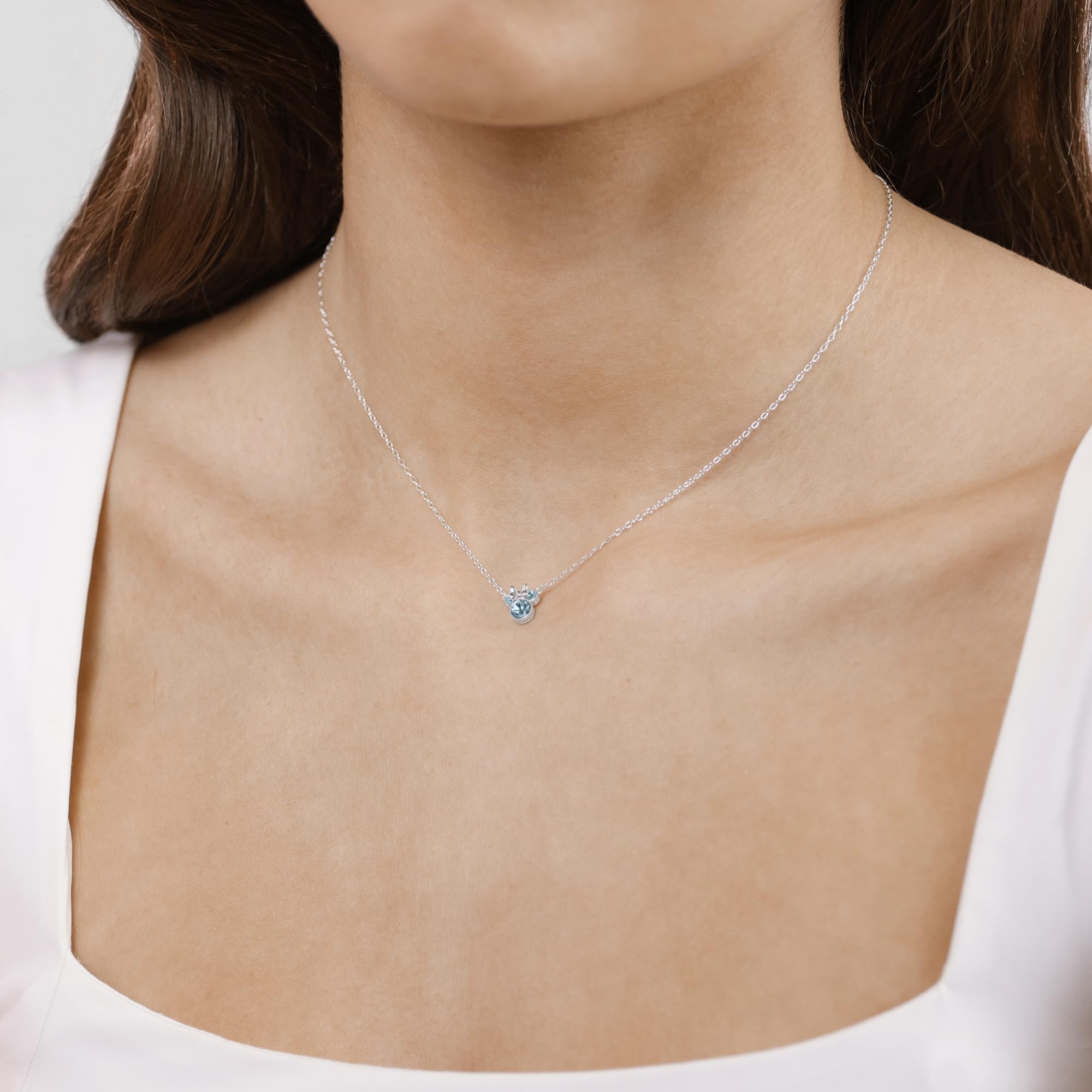 Collana in argento Sterling 925 con ciondolo a forma di Minnie, con pietra di nascita di marzo