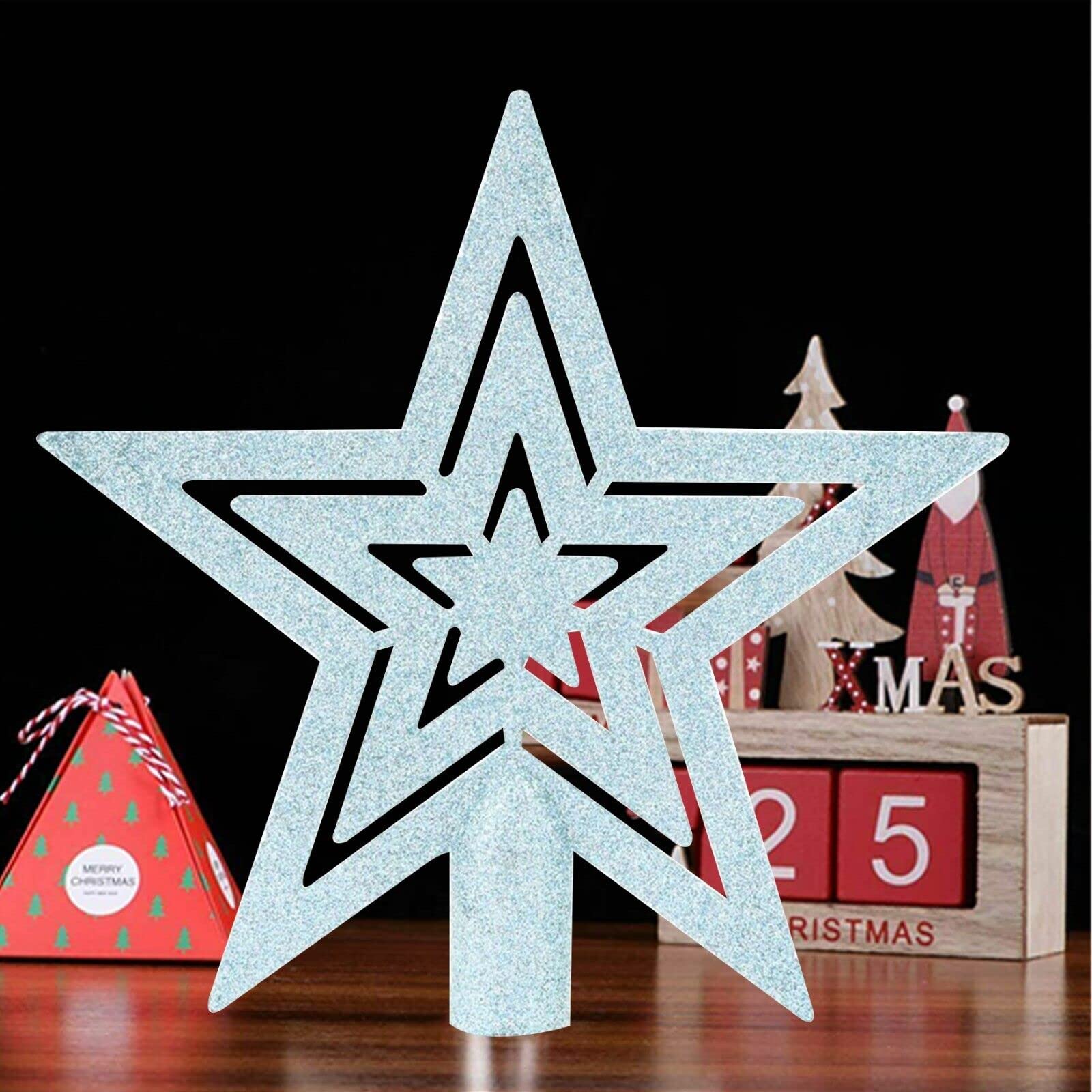Weihnachtsbaumspitze Glitzerstern 14,5 Cm – Bruchsicher, Dunkelgrün – Für Mittlere Bäume