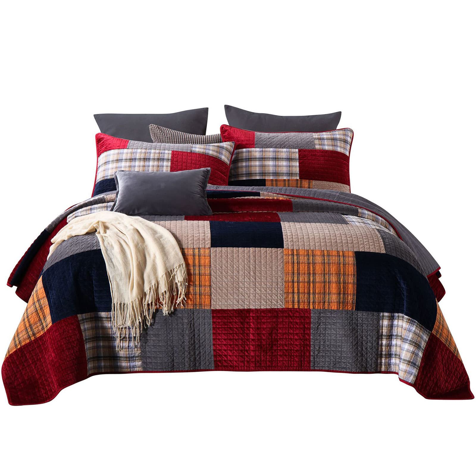 Couvre-lit velours patchwork grand lit double dessus de lit matelassé haut de gamme