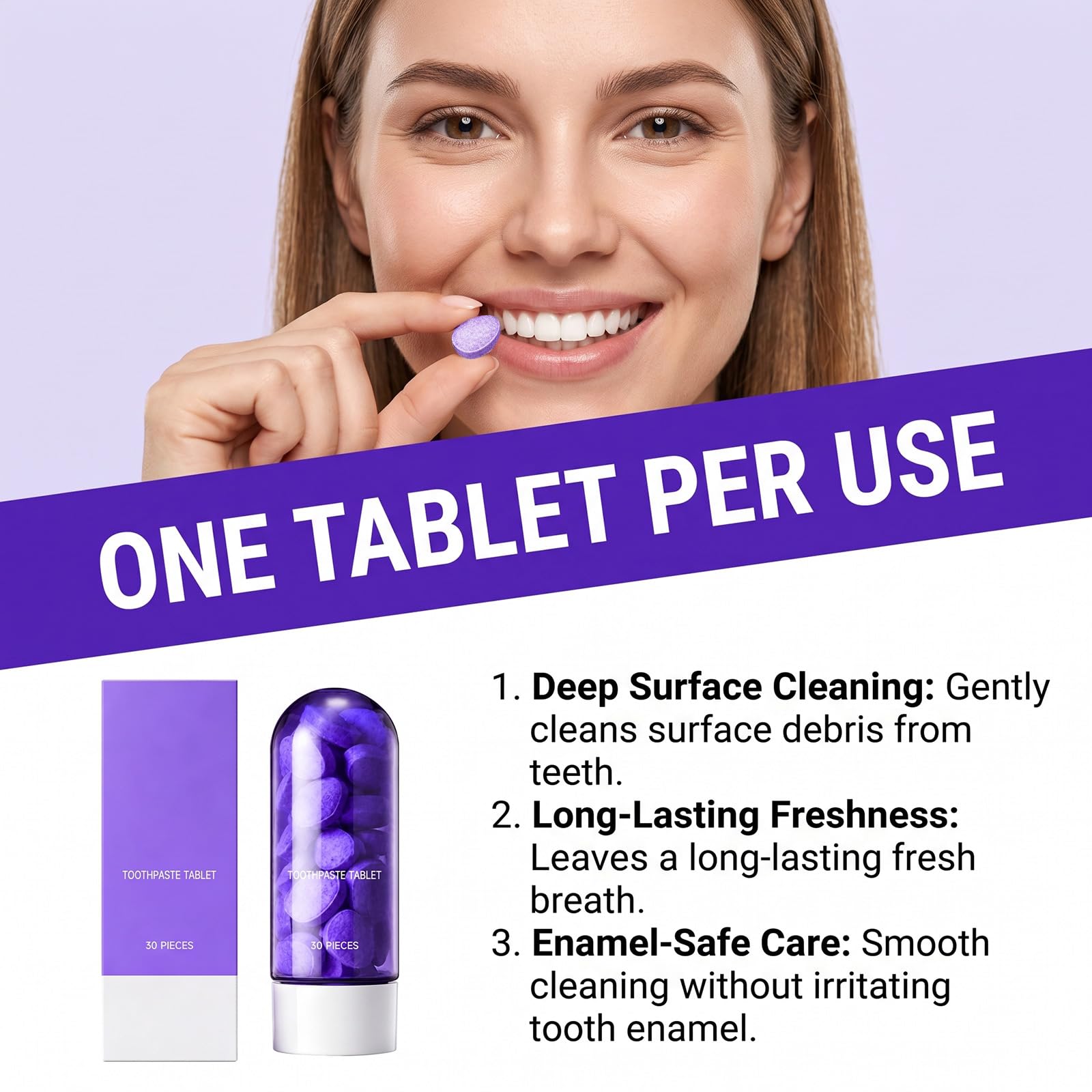 Dentifrice Violet en Comprimés Pastilles Dentifrice Blanchiment (6pcs)