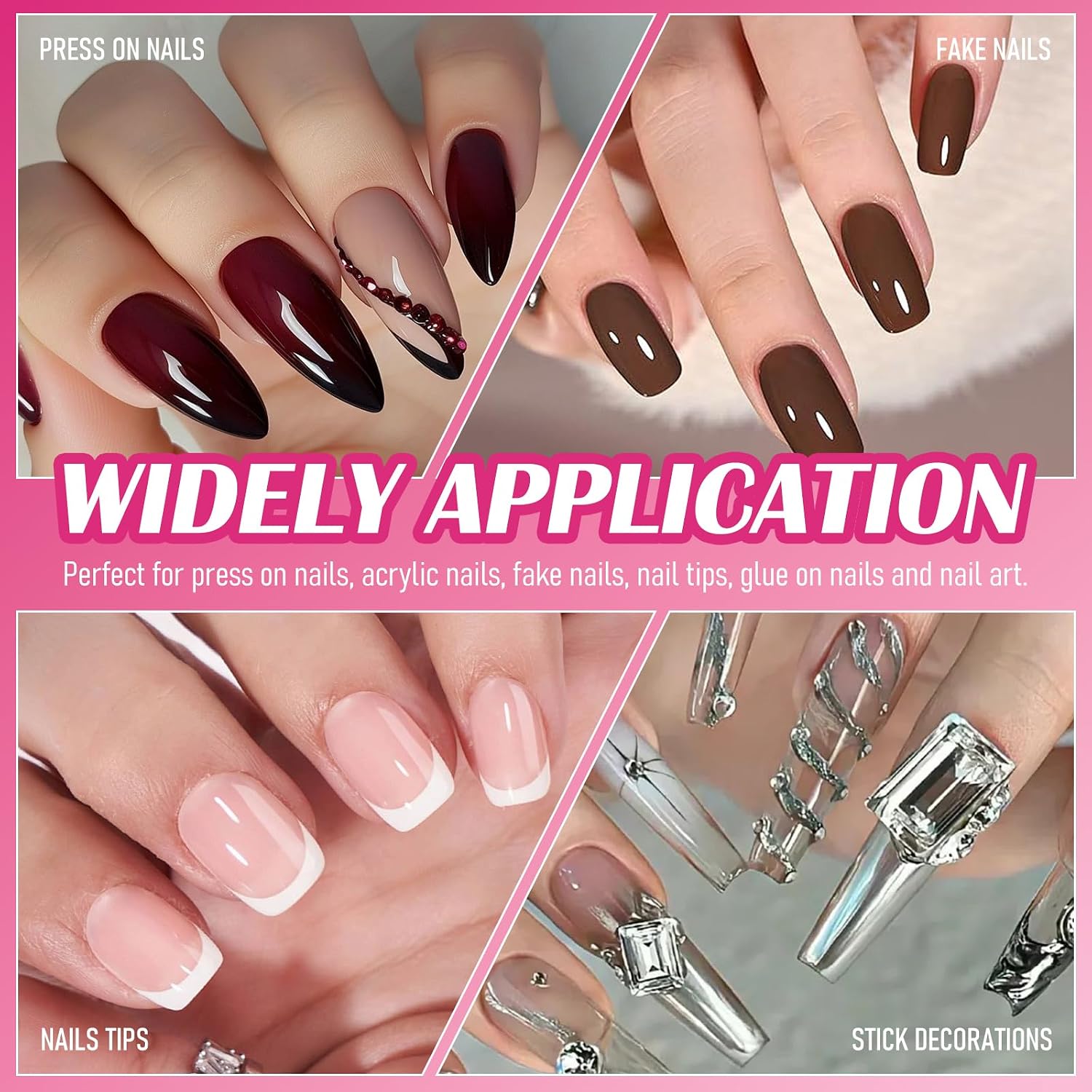 Super Strong Nail Glue for Press Ons, Fake Nail Tips and Acrylic Nails, No U/V Light Needed Long-Lasting Fast Drying Easy Application No Mess Brush on Nail Adhesive(15ml,2 Pcs)