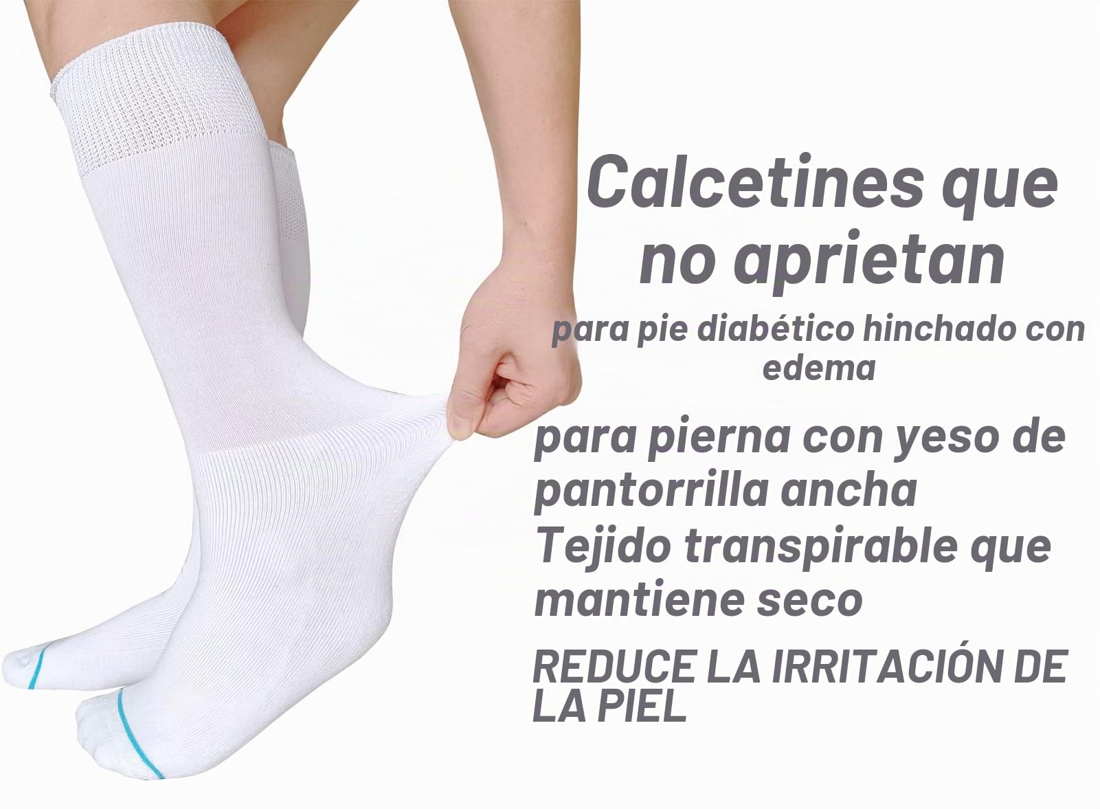 Calcetines ortopédicos para botas de caminar, 4 pares (8 unidades), unisex, blanco, talla M/L (hasta la 13-15), para diabéticos y edema