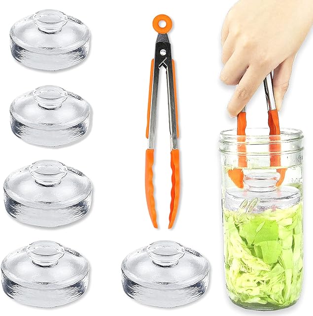 Artcome 5-Pack Glass Fermentation Weights with Easy Grip Handle and Unique Texture Design for Large Wide Mouth Mason Jars