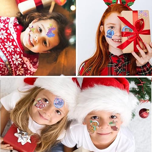 Miniatura 4 de CHARLENT Tatuajes de Navidad con purpurina para suministros de fiesta de niños, 12 hojas de tatuajes de Navidad para niños, recuerdos de fiesta de