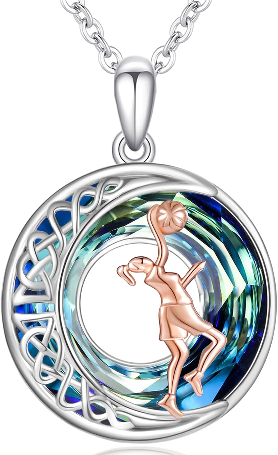 LES OSEWA Crescent Moon Celtic Necklace Sterling Silver Crystal Jewelry Graduation Birthday Gifts for Women