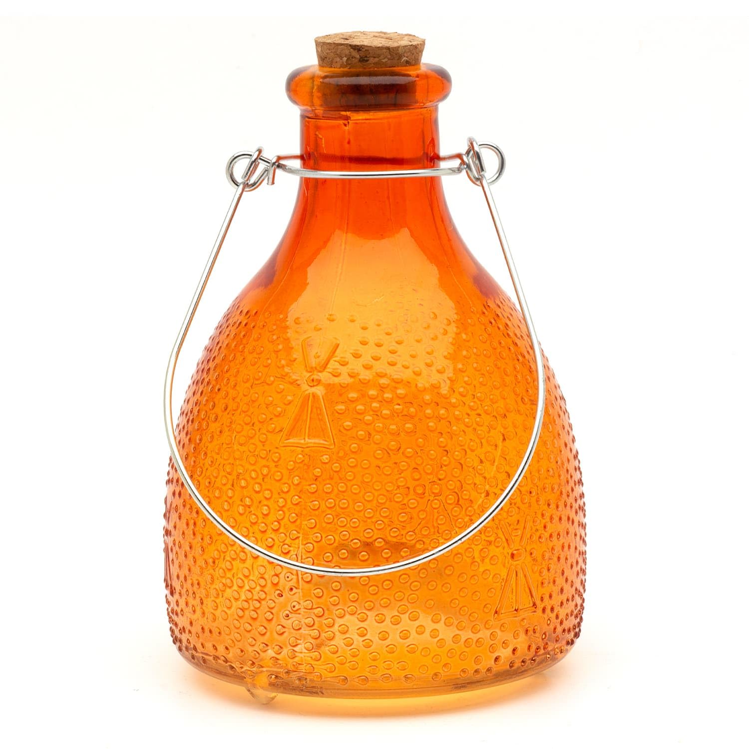 CKB LTD Small Wasp Trap Catcher - Coloured Glass Honey Pot Bottle Design with Metal Hanger Traditional Attractive Hanging For Insect Indoor Outdoor Garden Pest Control (Orange)