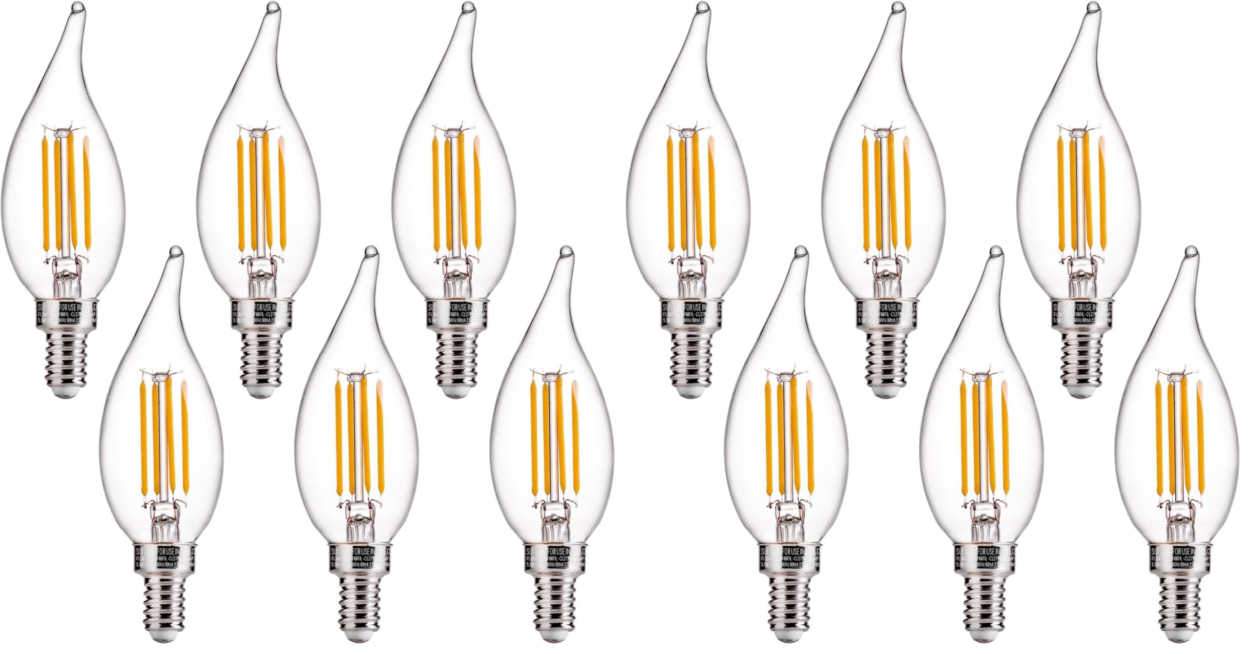 FLSNT LED Candelabra Bulbs, Dimmable CA11 E12 LED Chandelier Light Bulbs, 2700K Soft White, 4W (40W Equivalent), 450LM, 12 Pack UL,CA65 Listed.