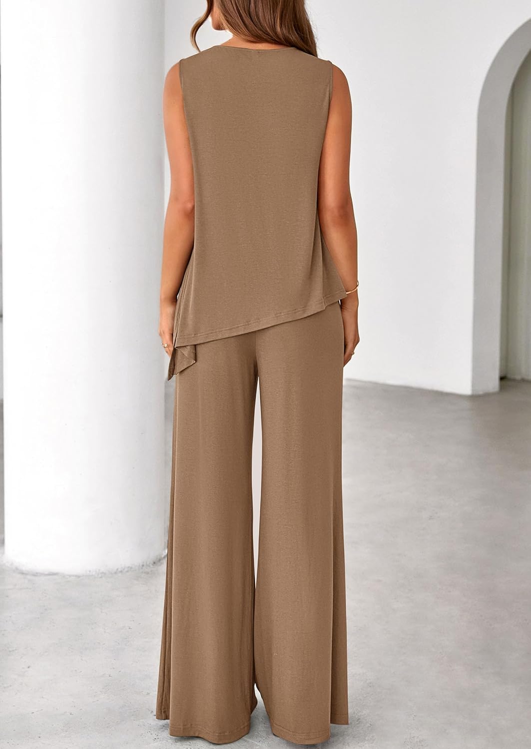 PRETTYGARDEN Women's 2026 Two Piece Matching Lounge Sets Asymmetrical Split Tank Tops Wide Leg Pants Summer Outfits Tracksuit - Image 6