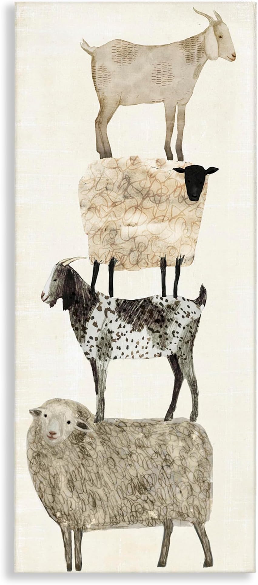Stupell Industries Fun Stacked Sheep and Goats Farm Animals Stretched Canvas Wall Art, 10 x 1.5 x 24, Multi-Color