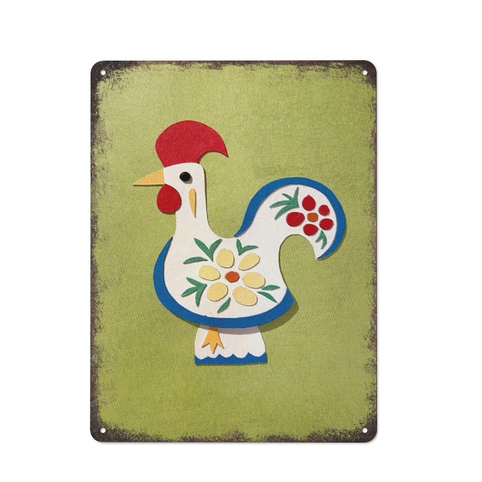 Rooster Portuguese Good Luck Rooster Original Paper Art Handmade Metal Tin Sign Plaque Poster Vintage Wall Room Gift Aluminium Creative Novelty Unique Funny Art Decoration Tin Waterproof 12 * 16 inch