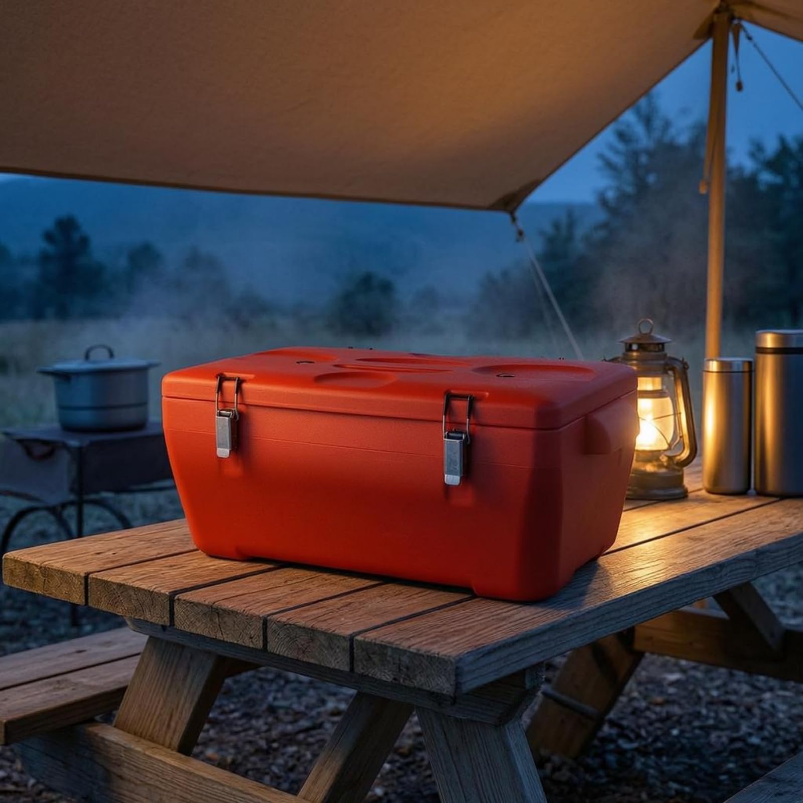 Caja Isotérmica Rojo Contenedor Térmico con Asa Contenedor Comida Acero Inoxidable, Nuevo Modelo Cuadrado 20L Rejilla Única