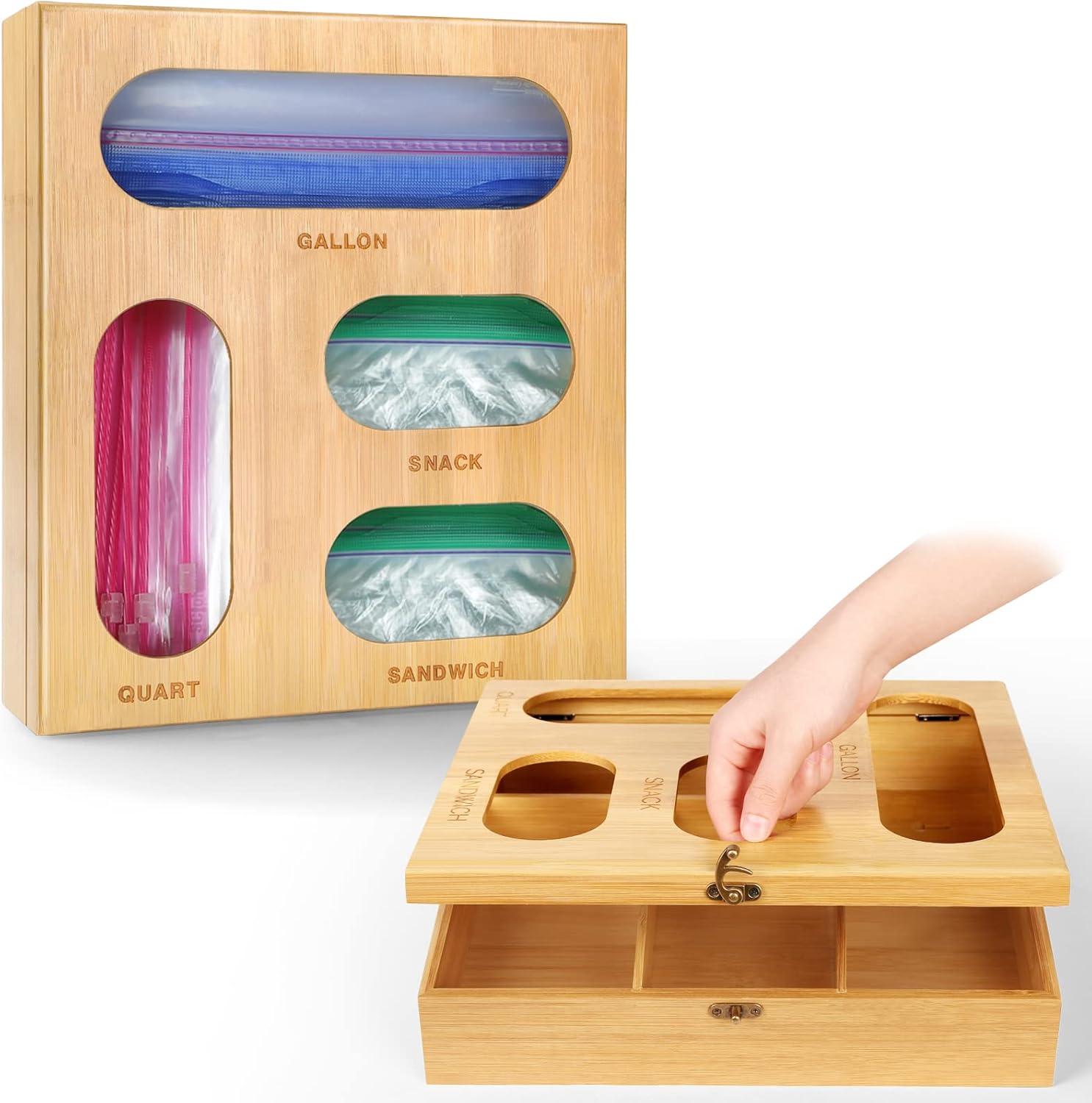 ComboJoy Ziplock Bag Organizer, Premium Bamboo Baggie Organizer for