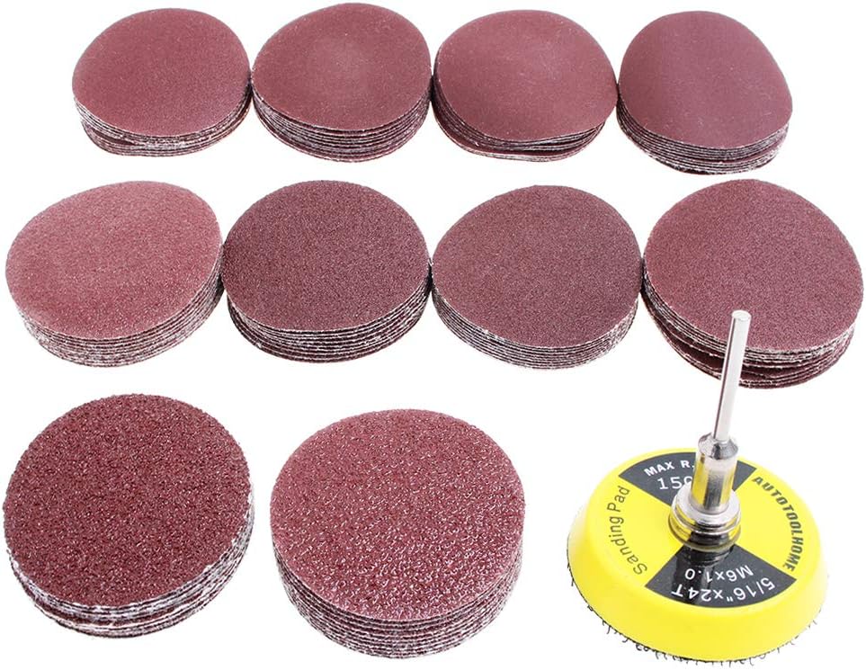AUTOTOOLHOME 100 Pack 2 inch Sanding Discs Kit with Polishing Pads Plate 40 60 80 100 120 150 180 240 320 400 Grit Sandpapers for Drill Grinder Rotary Tool
