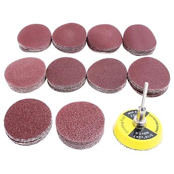 100 Pack 2 inch Sanding Discs Kit with Polishing Pads Plate 40 60 80 100 120 150 180 240 320 400 Grit Sandpapers for Drill Grinder Rotary Tool
