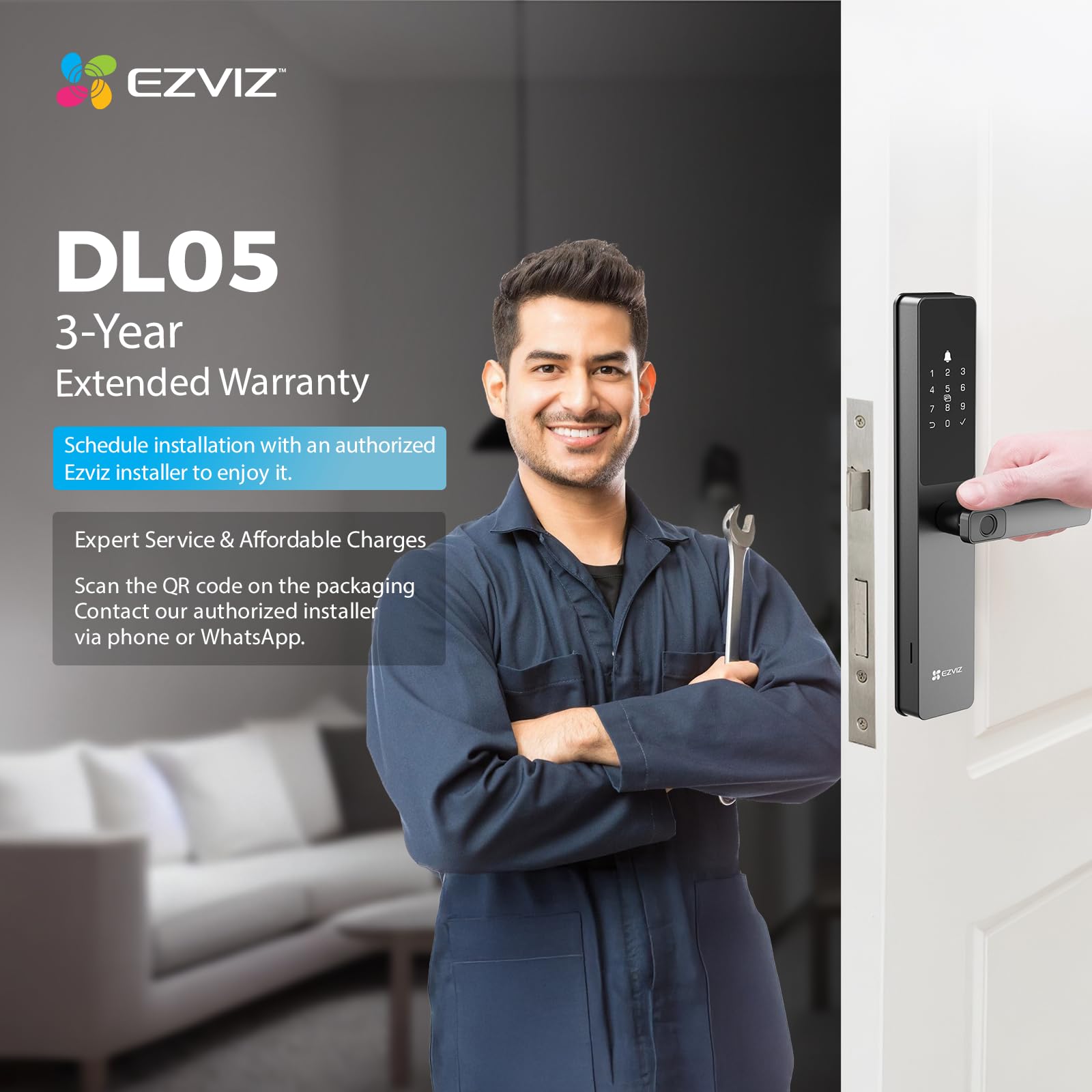 EZVIZ Serrure intelligente DL05, serrure de porte à entrée sans clé 7-en-1, avec accès par empreinte digitale – Entrée sans clé sécurisée, options de déverrouillage multiples, alertes instantanées