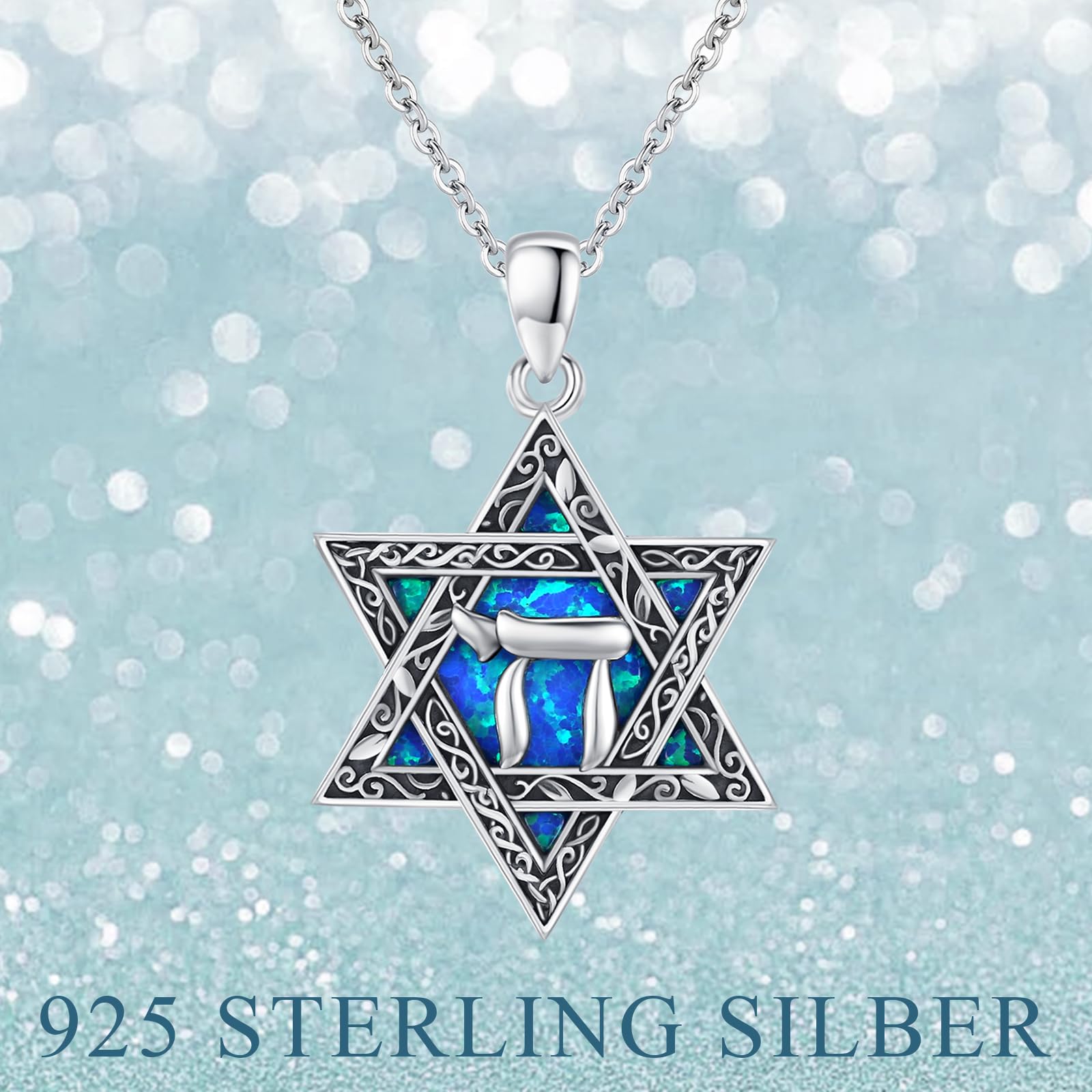 Collana a forma di stella di David, in argento Sterling 925, con ciondolo a forma di stella di David, con ciondolo a forma di opale, con ciondolo a forma di stella di David, per uomo e donna,
