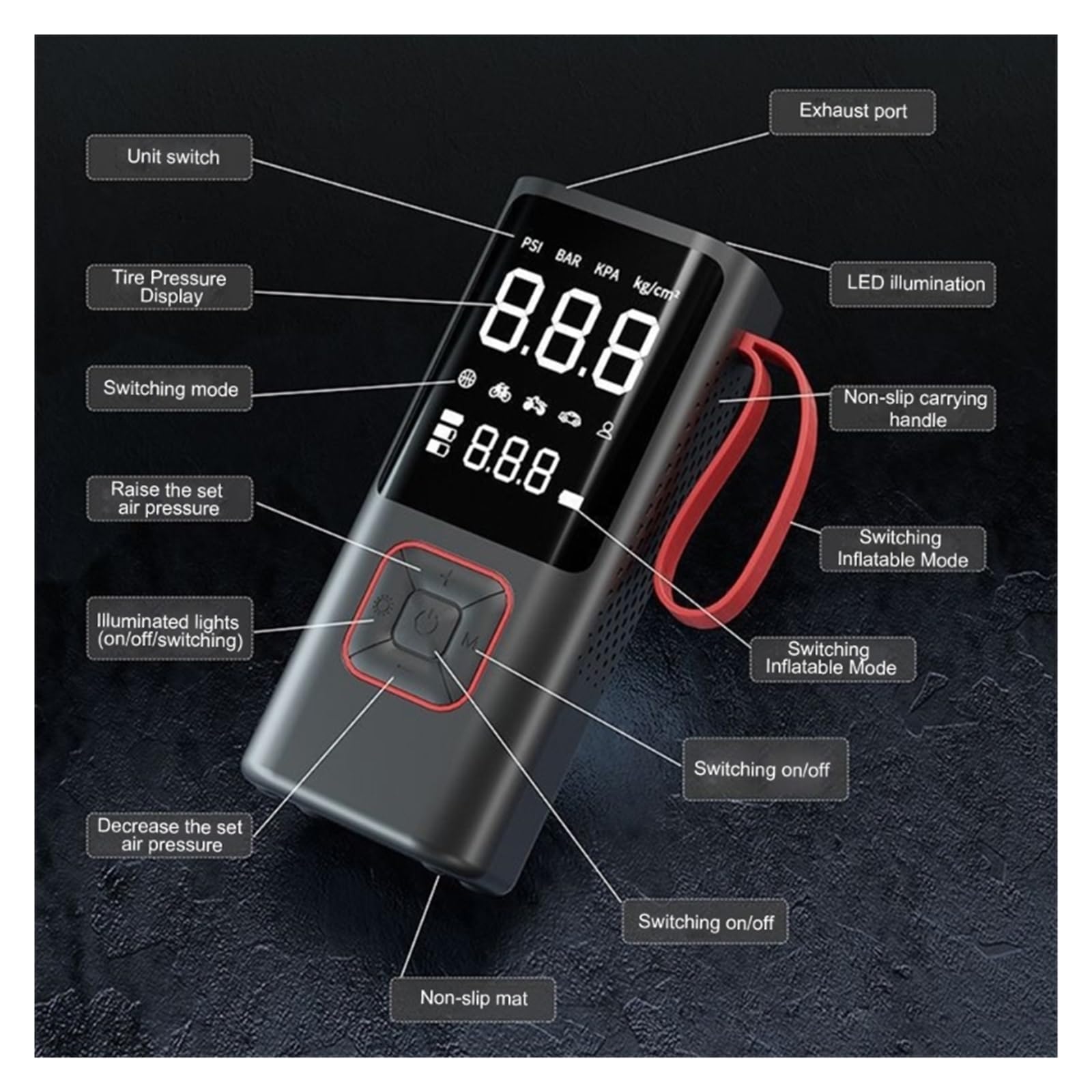 Bomba de Aire, Bomba De Aire Eléctrica Portátil, Compresor Pequeño con Pantalla Digital