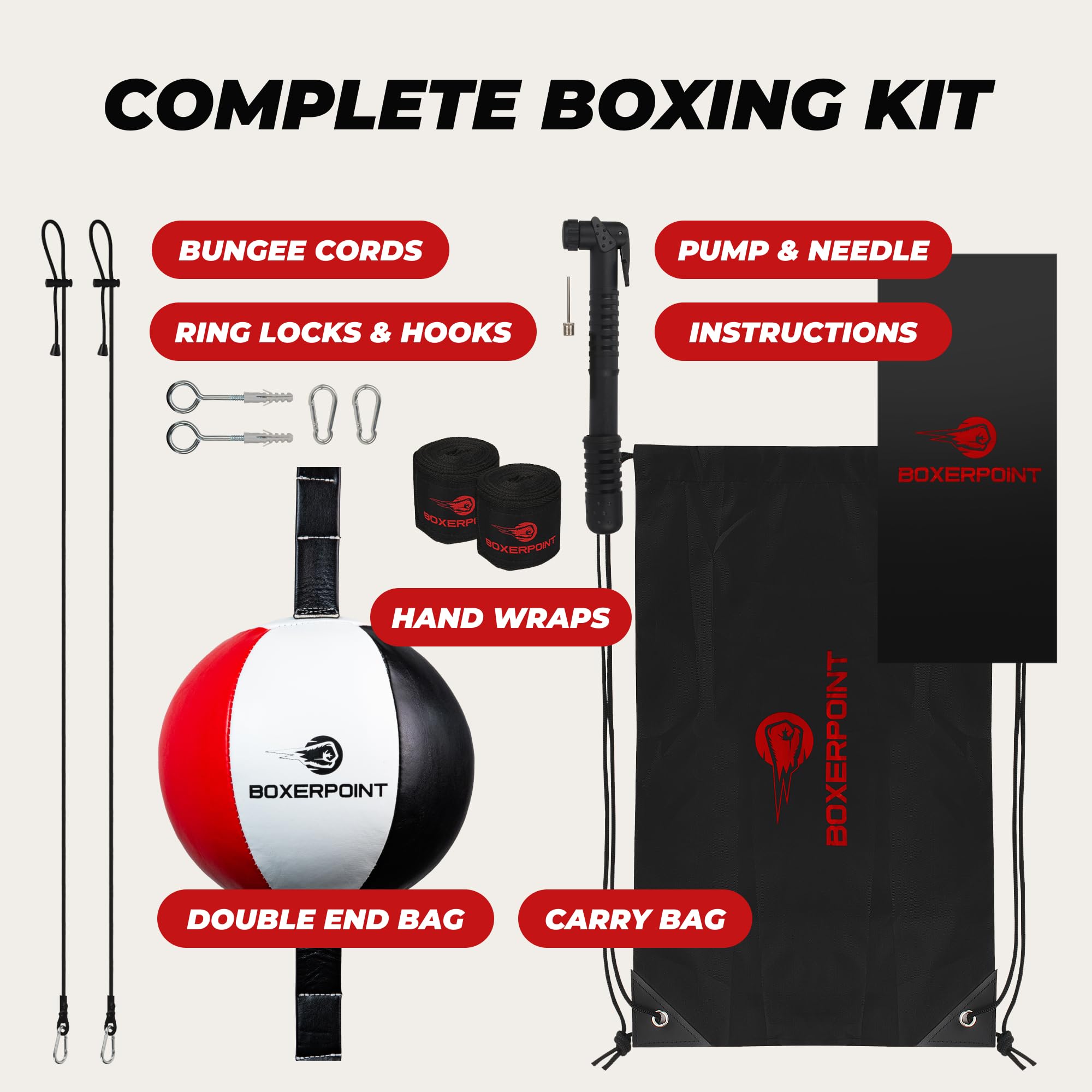 Boxerpoint Bag for Boxing - Premium Punching Bags - Durable PU Leather & Adjustable Cords Double Ended Punching Bag, Speed Bags for Adults & Kids, Boxing Equipment