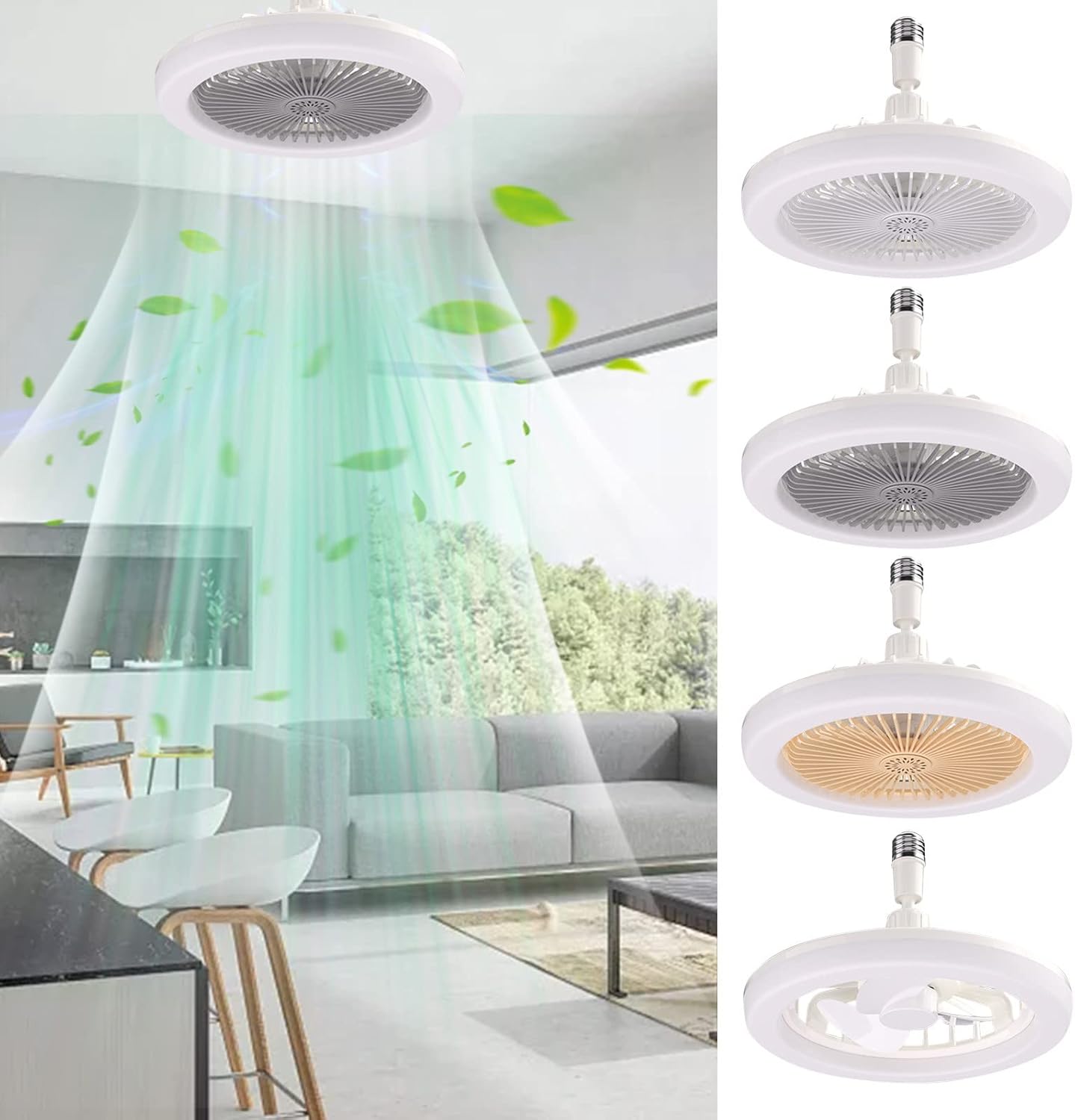 Ceiling Fans with Lights, 10 Inch Mini Bladeless Ceiling Fan with Light