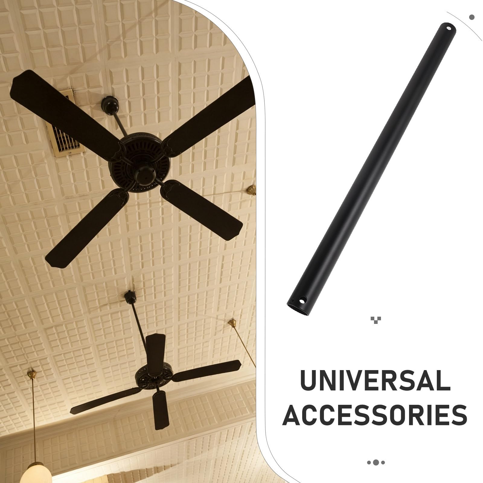 Rallonge de tige pour ventilateur de plafond - Tige d'extension noire mate pour luminaire, améliorant l'esthétique du ventilateur de plafond en toutes occasions. Longueur : 45,7 cm
