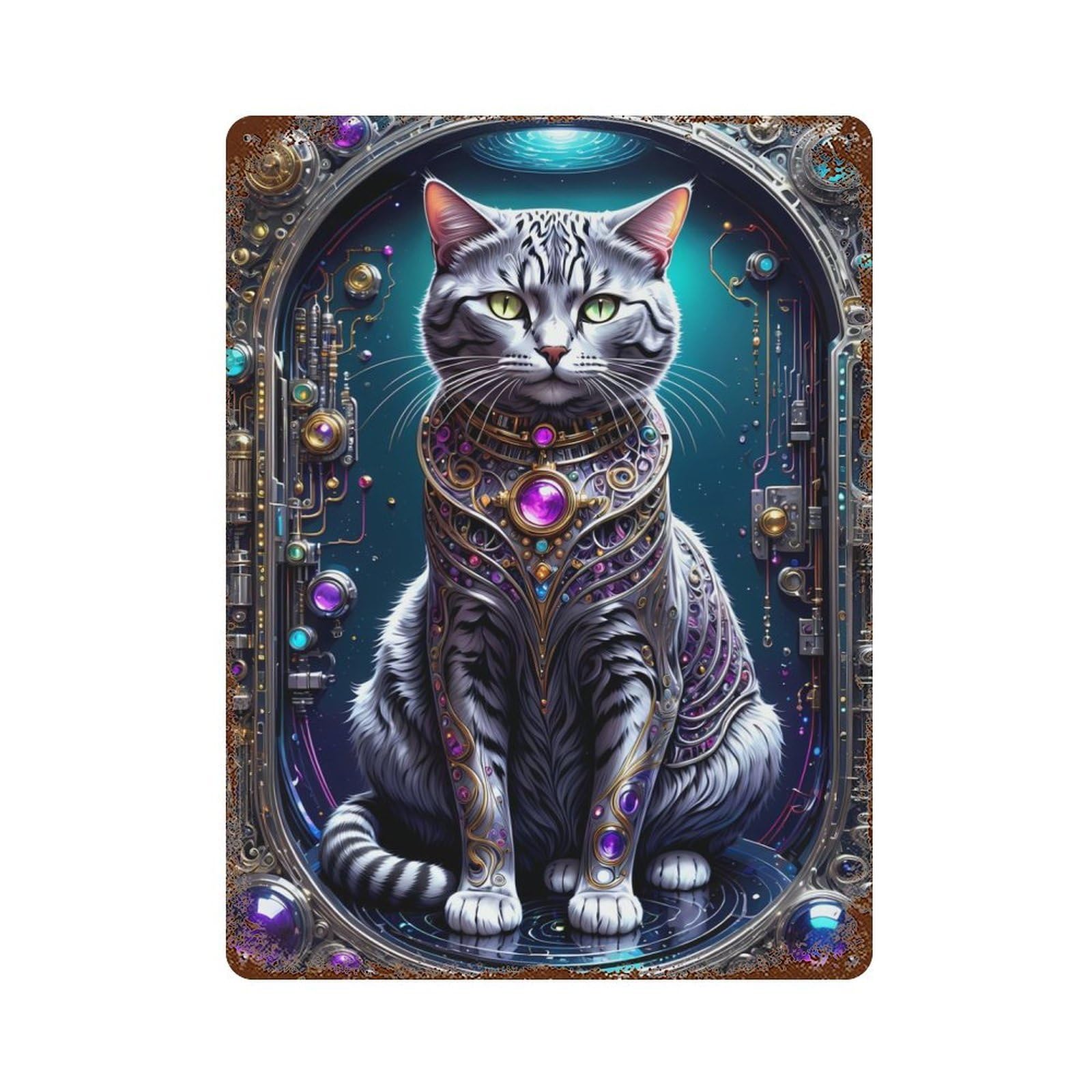 Galactic Cat Chronicles 15.7"x11.8" Decorative Tin Sign, Retro Wall Decor for Garage, Bar And Workshop Decor