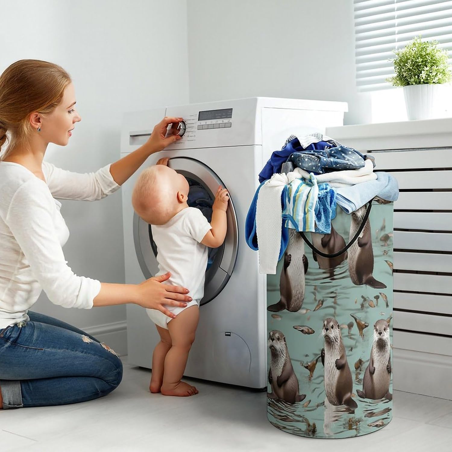 Otters Laundry Basket 86L Laundry Hamper | Collapsible Clothes Hamper with Reinforced Handles Waterproof Tall Foldable Dirty Clothes Basket for Hotel, Home, Closet