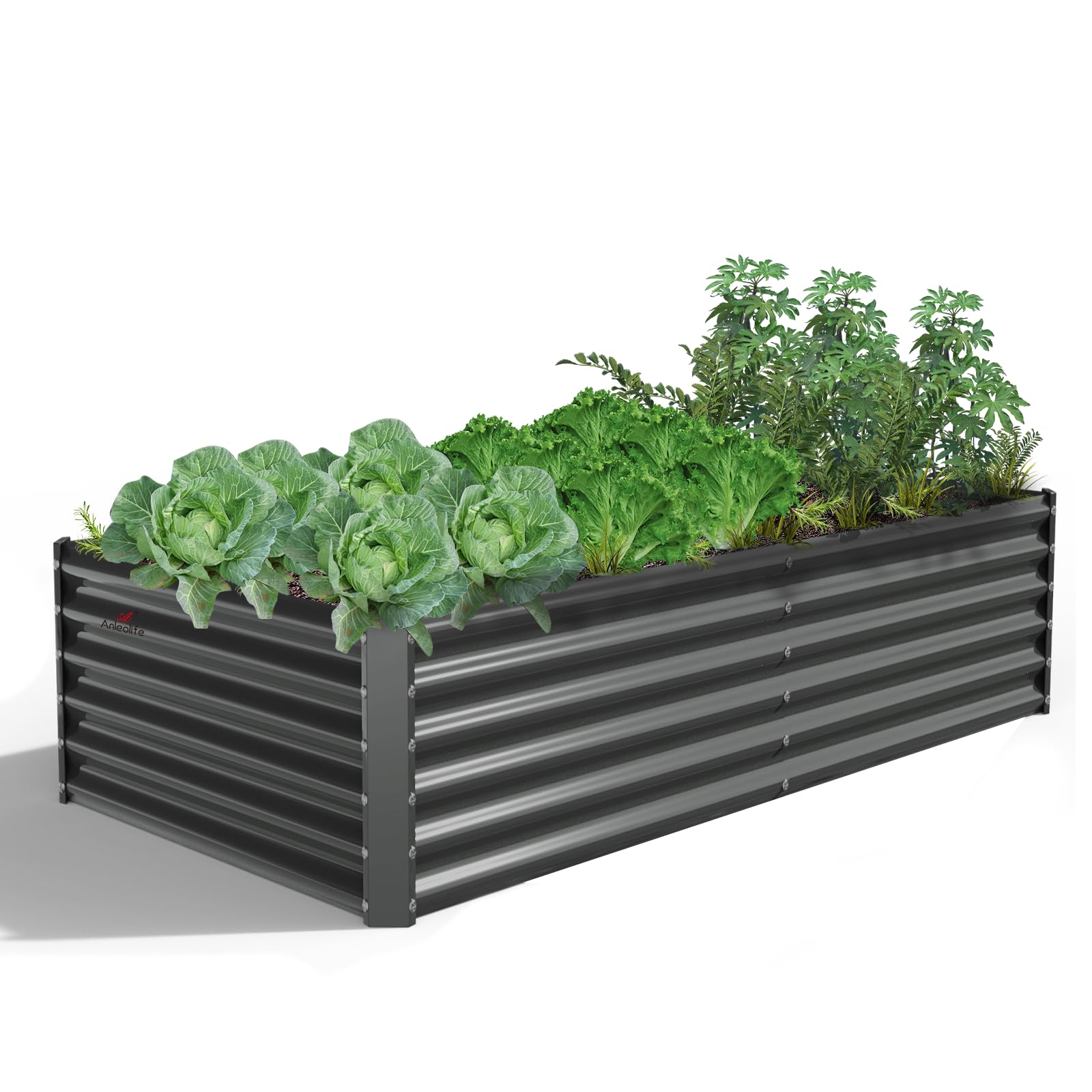 A ANLEOLIFE 6X3X1.5 ft Galvanized Raised Garden Beds Outdoor, Rectangular Metal Planter Box for Planting Vegetables Flowers Herb, Anti-Rust & Easy-Setup, Quartz Grey