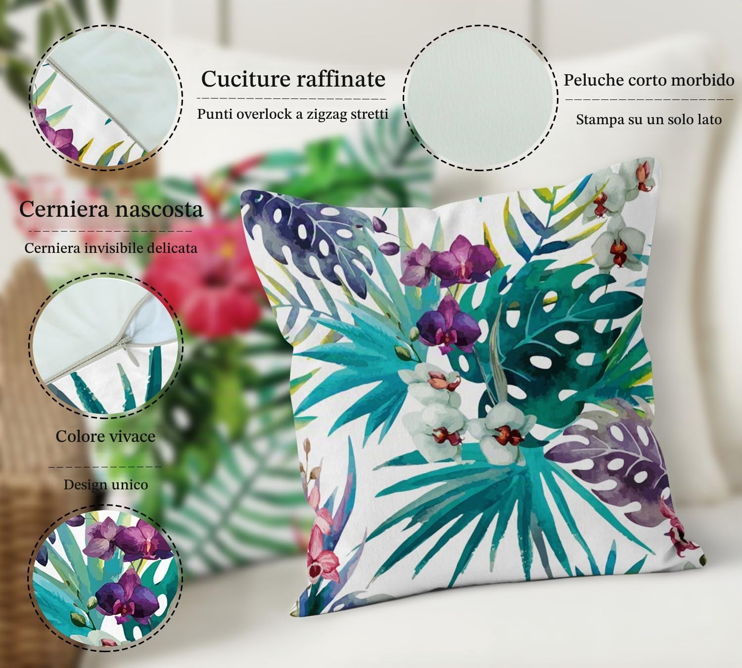 Aoihrraan Fodere per Cuscini Set di 4, Estate Tropicale Motivo Floreale A Foglia Di Fenicottero Morbido Peluche Corto Quadrato Federa per Divano Camera da Letto Auto Sedia Casa Decoro 40x40cm