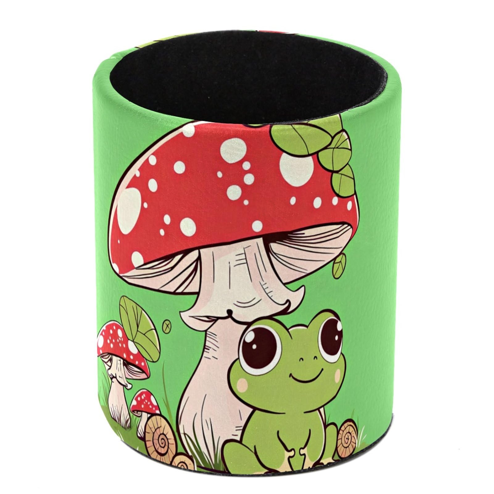 Luoweisi Mushroom Frog Pen Holder for Desk, Leather Pen Pot, Desk Pencil Holder Round Makeup Organiser Home Office School Suppliers