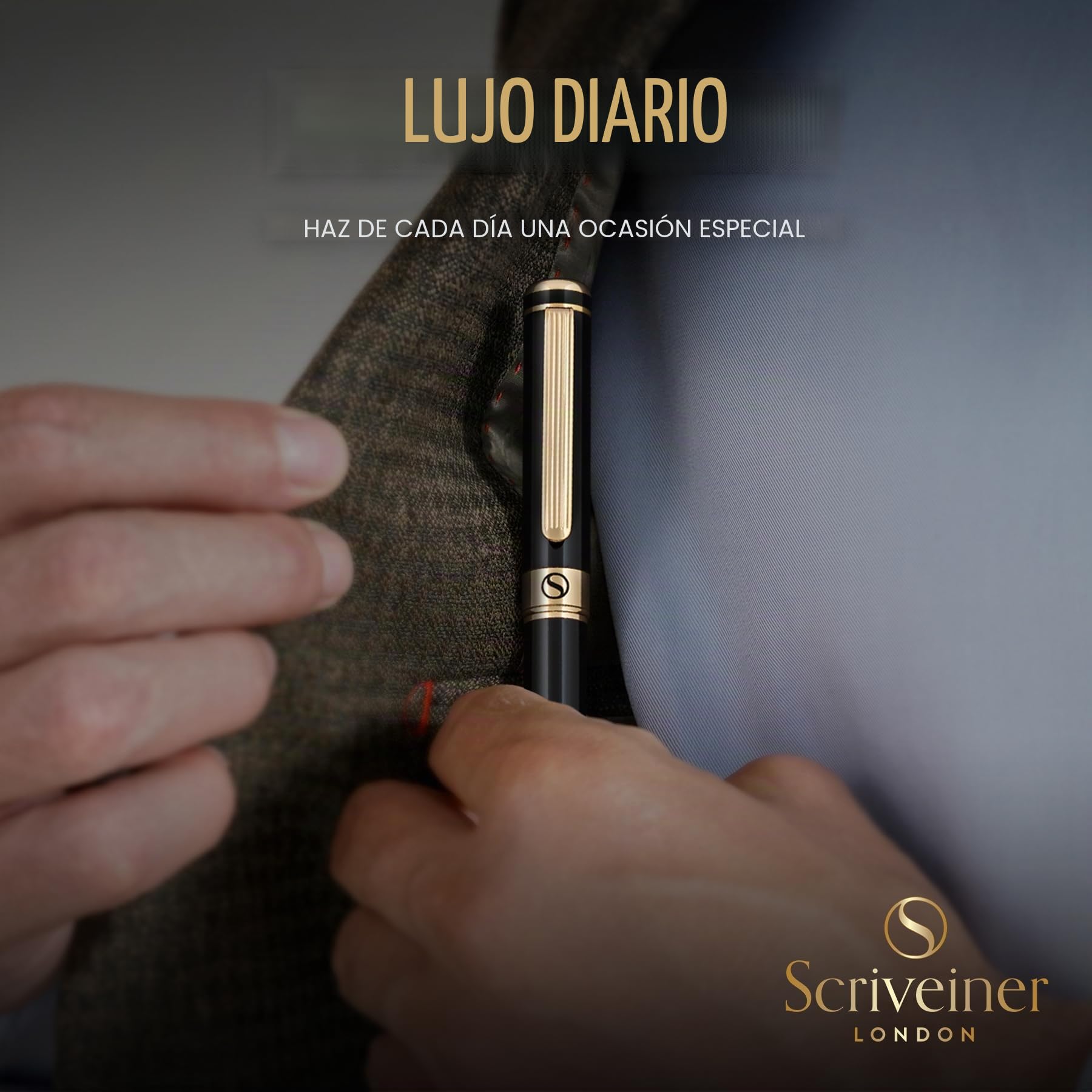 Scriveiner Pluma Estilográfica Negra con Detalles de Chapado en oro auténtico, Plumilla y Convertidor Instalado Schmidt, Incluye Dos Cartuchos de Tinta, Azul y Negro