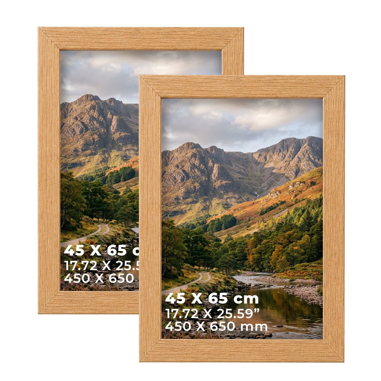 DECORO Oak 45X65 CM C2 Pack of 2 Picture Frame with Plexiglass Front & Engineered Wood Construction, Wall Hanging Display for Photos, Posters, Prints & Artwork, Portrait or Landscape