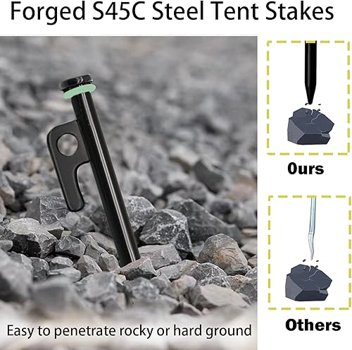 Miniatura 3 de Paquete de 12 estacas para tienda de campaña con martillo, estacas de tienda de campaña resistentes de 16 pulgadas + martillo de campamento de 10