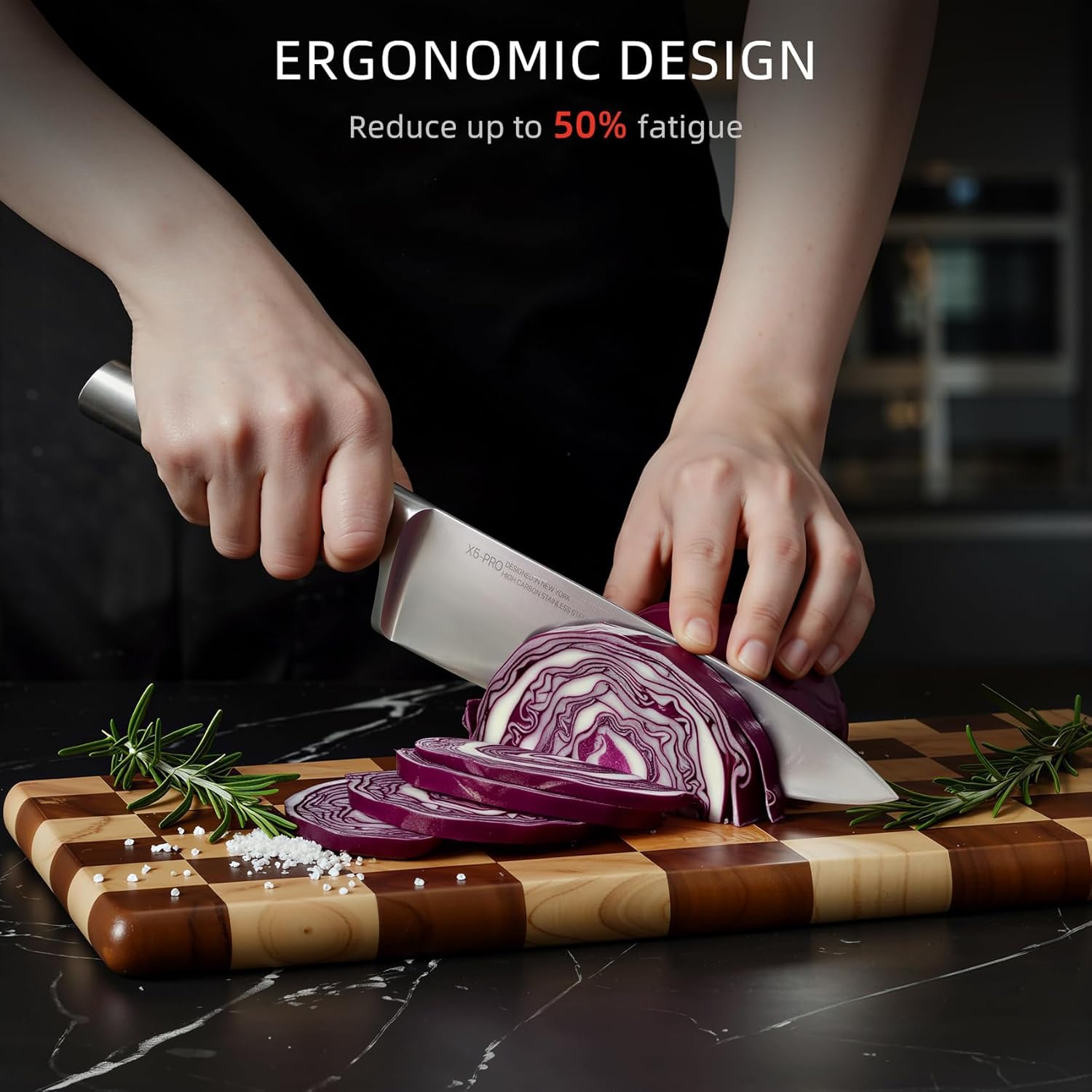 Kitchen Knife Set, 8-Piece Japanese High Carbon Stainless Steel Knife Block Set with Built-in Sharpener - Professional Forged Blades & Ergonomic Design