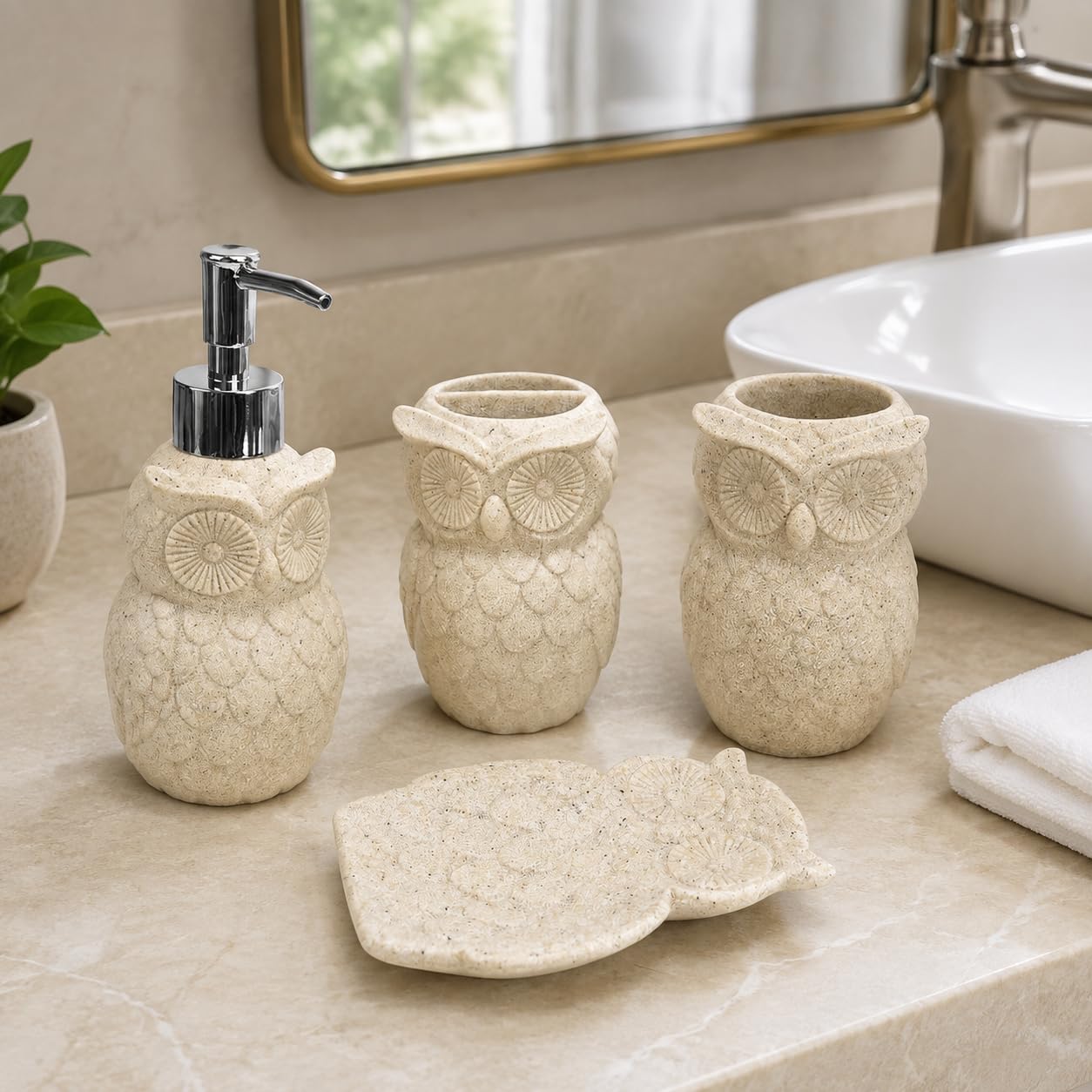 TC Sportline Evelyne GMT-10226 - Juego de accesorios de baño (resina, incluye dispensador, bandeja de jabón, soporte para cepillos de dientes y vaso)