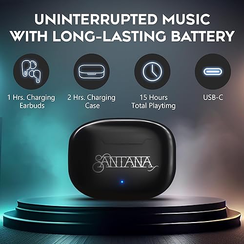 Miniatura 10 de Mambo por Carlos Santana, auriculares inalámbricos Bluetooth con estuche de carga, auriculares Bluetooth con micrófono de aislamiento de voz,