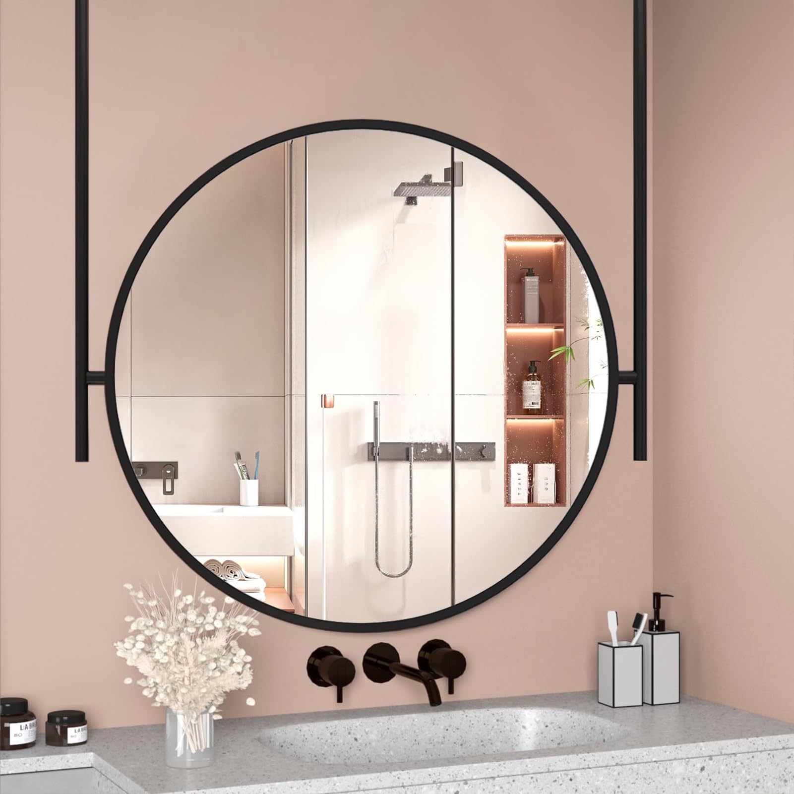 Miroir de plafond pour salle de bain rond noir 60 cm style loft