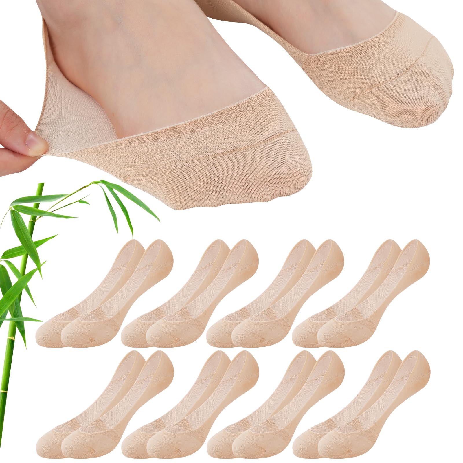 inaWarm Füsslinge Damen, 8 Paar Unsichtbare Socken aus Bambus-Baumwolle, Kurze Socken Damen Atmungsaktiv & Rutschfest, Ballerina Socken für Loafer, Sneakers & High Heels, 35-42