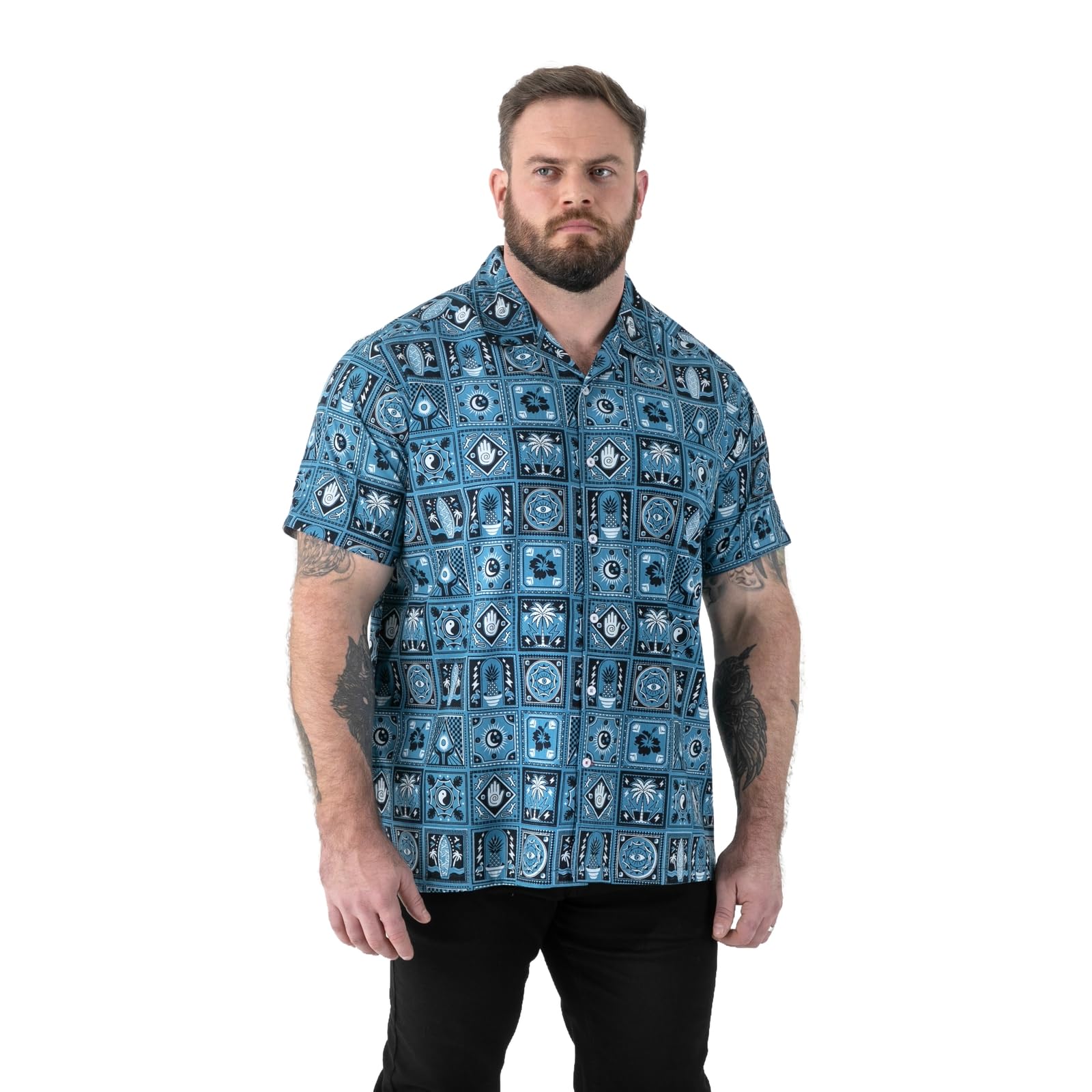 D555 Hawkins- All Over Print Short Sleeve Shirt for Men in Teal, 4XL